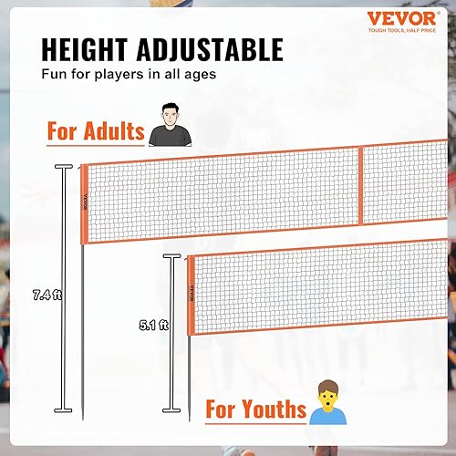 Miniatura 2 de VEVOR Red de voleibol de 4 vías, juego de red de bádminton de altura ajustable para patio trasero, playa, césped, red de voleibol portátil al aire