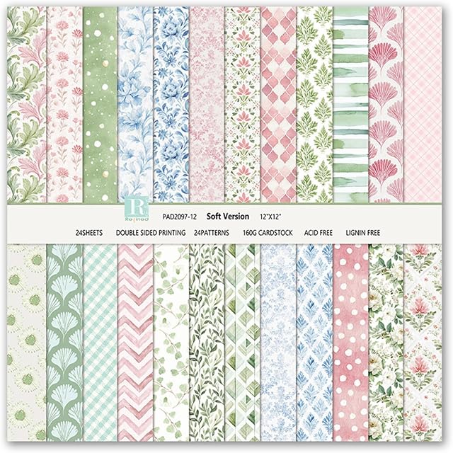 Scrapbook Paper Boho Patterned Paper for Scrapbooking, Double Sided Floral Decorative Craft Papers, MIATTCLD 24 Sheets Scrapbook Background Papers for Photo Album Journal Decor (Pink, 12x12 IN)