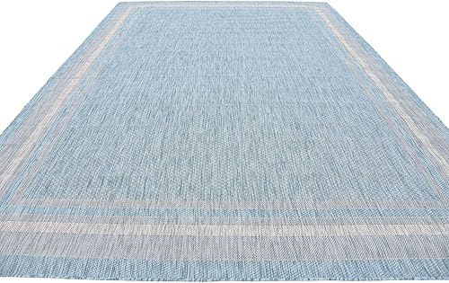 Vista 253 de Unique Loom - Colección Outdoor Border - Tapete para exteriores de borde suave - 5 pies 3 pulgadas x 8 pies, rectangular, azul/marfil azu/marfil