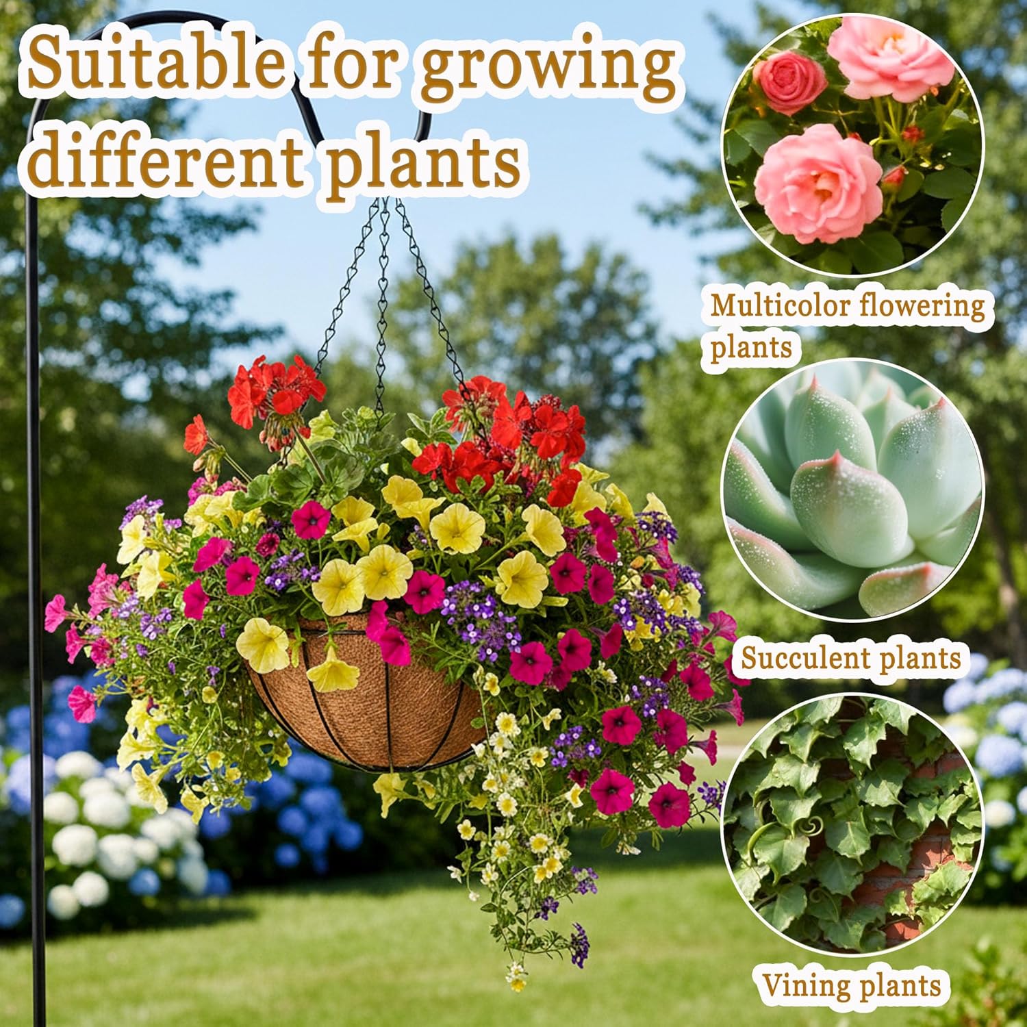 4 Pack Hanging Planters 14 Inch Metal Hanging Planter Basket Flower Pots with Coco Coir Liners Round Wire Plant Holder with Chain for Indoor Outdoor Patio Porch Garden Decoration（XG）