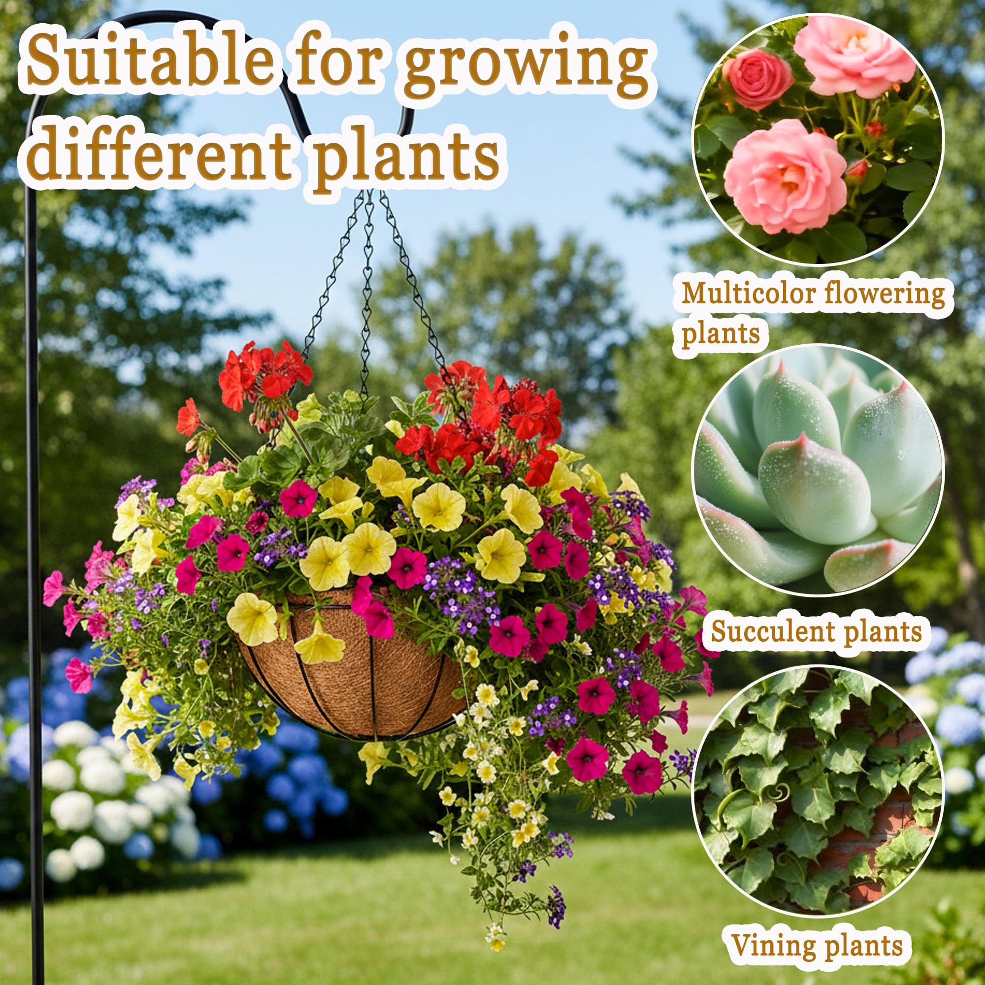 Lot de 4 pots de fleurs à suspendre en métal de 20,3 cm avec doublure en fibre de coco et fil rond avec chaîne pour intérieur ou extérieur, terrasse, porche, décoration de jardin (XG)