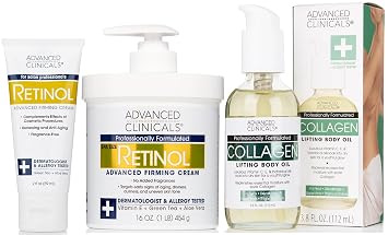 Advanced Clinicals Retinol Firming Cream + Retinol Travel Size Firming Cream + Collagen Lifting Body Oil Set
