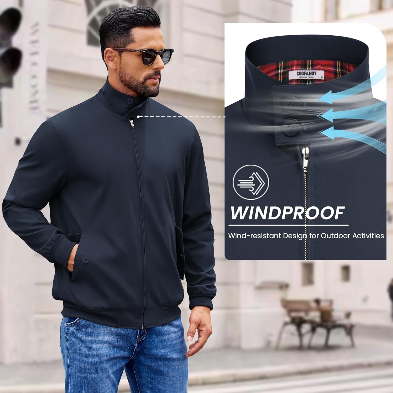 COOFANDY Mens Lightweight Jackets Casual Windbreaker Zip Up Coat Stand Collar Golf Jacket Stylish Fall Work Business - Image 6