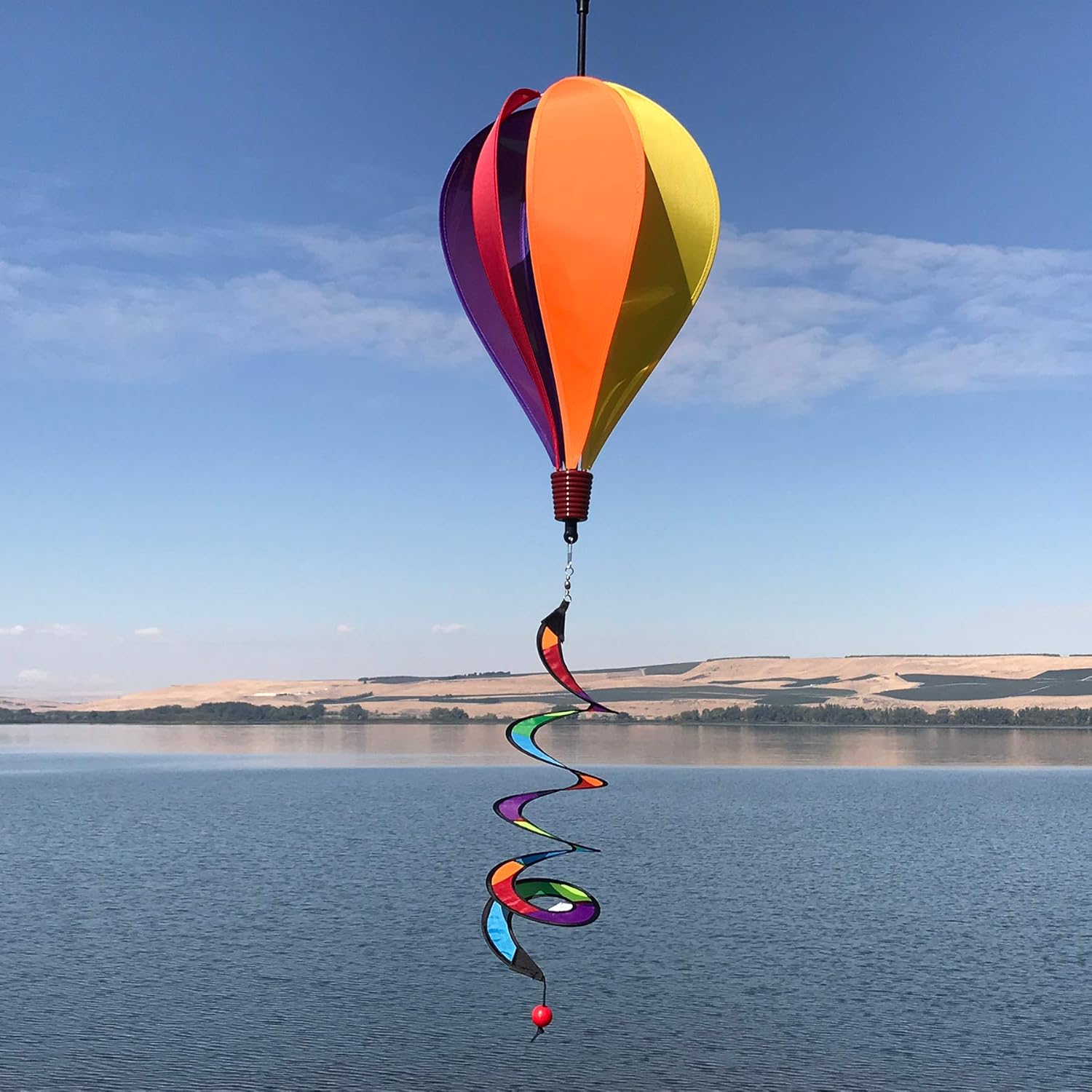 In the Breeze 6 Panel Rainbow Hot Air Balloon - Wind Spinner Includes Curlie Tail - Colorful Kinetic Hanging Decoration,Rainbow Panel,11" W x 17" H, 26" Tail,1036