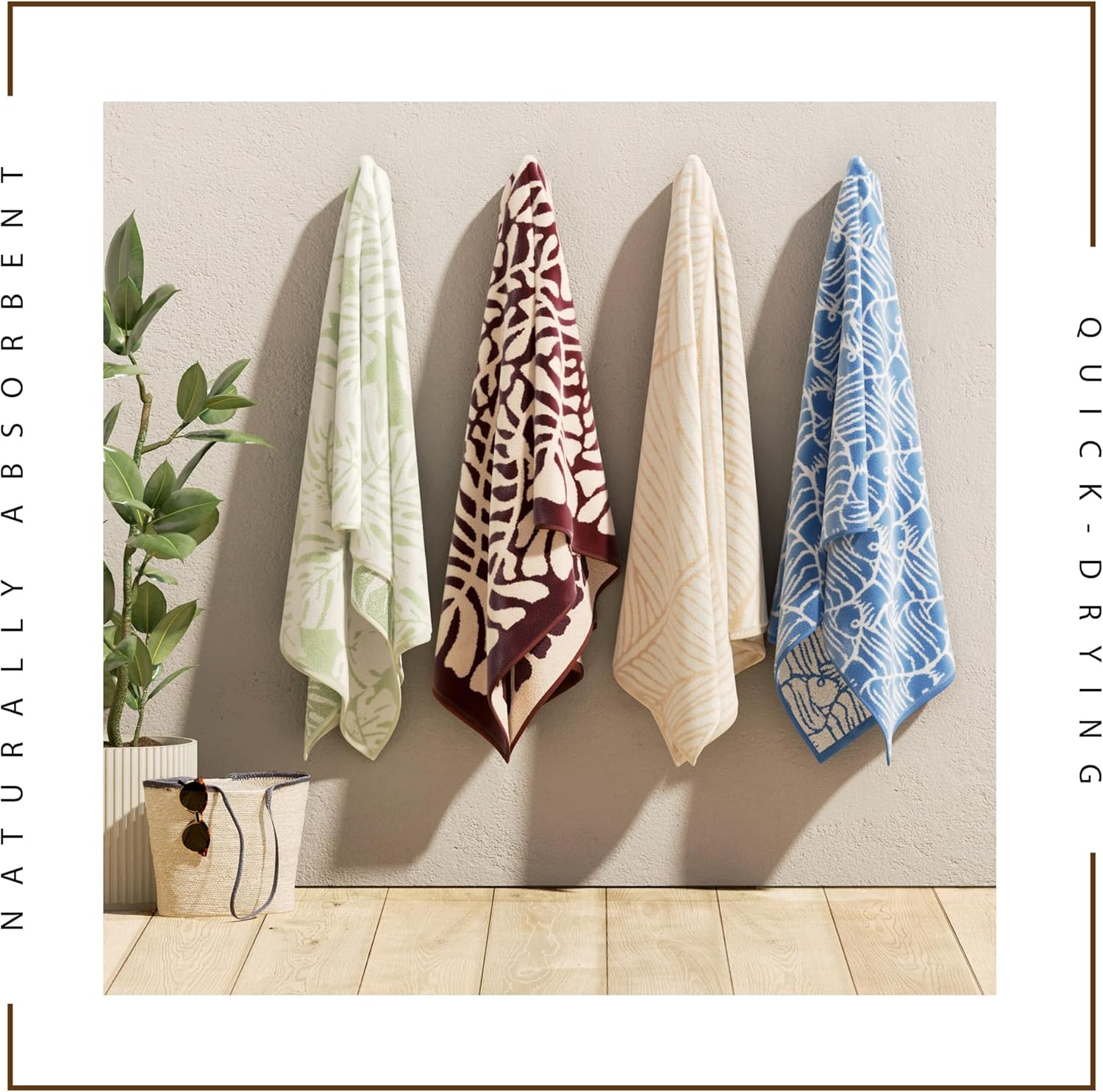 Great Bay Home 100% Cotton Oversized Beach Towel - 36" x 68" Pool Towels - Absorbent, Quick Dry, Ultra-Soft Large Towel (Blue/White Fish)