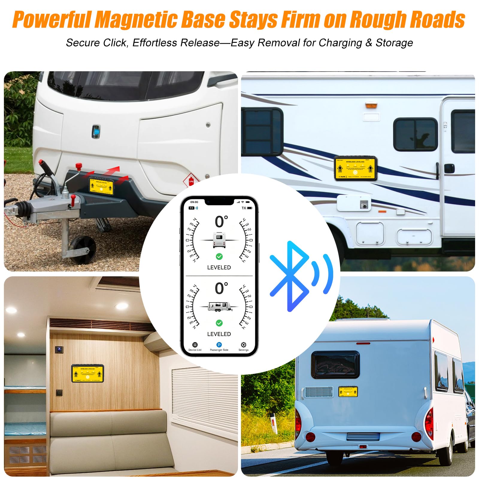 Kabelloses RV-Nivelliersystem, Bluetooth-Nivellierer für Camper, Automatische Niveaustanzeige,Wohnmobil Wohnwagen Camper Zubehör, Wohnmobil und Anhänger Nivelliergerät Offroad-Zubehör