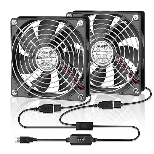 120mm Computer Case 5V USB Powered Fan, Small Silent Flat Cooler with Speed Controller for Receiver/Router/Electronic Equipment（2-in-1 Pack）