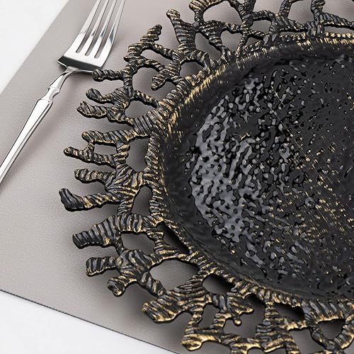 Miniatura 3 de MAONAME Juego de 6 platos de carga negros de 13 pulgadas, cargador redondo para platos llanos, cargadores de platos de plástico, cargadores de mesa