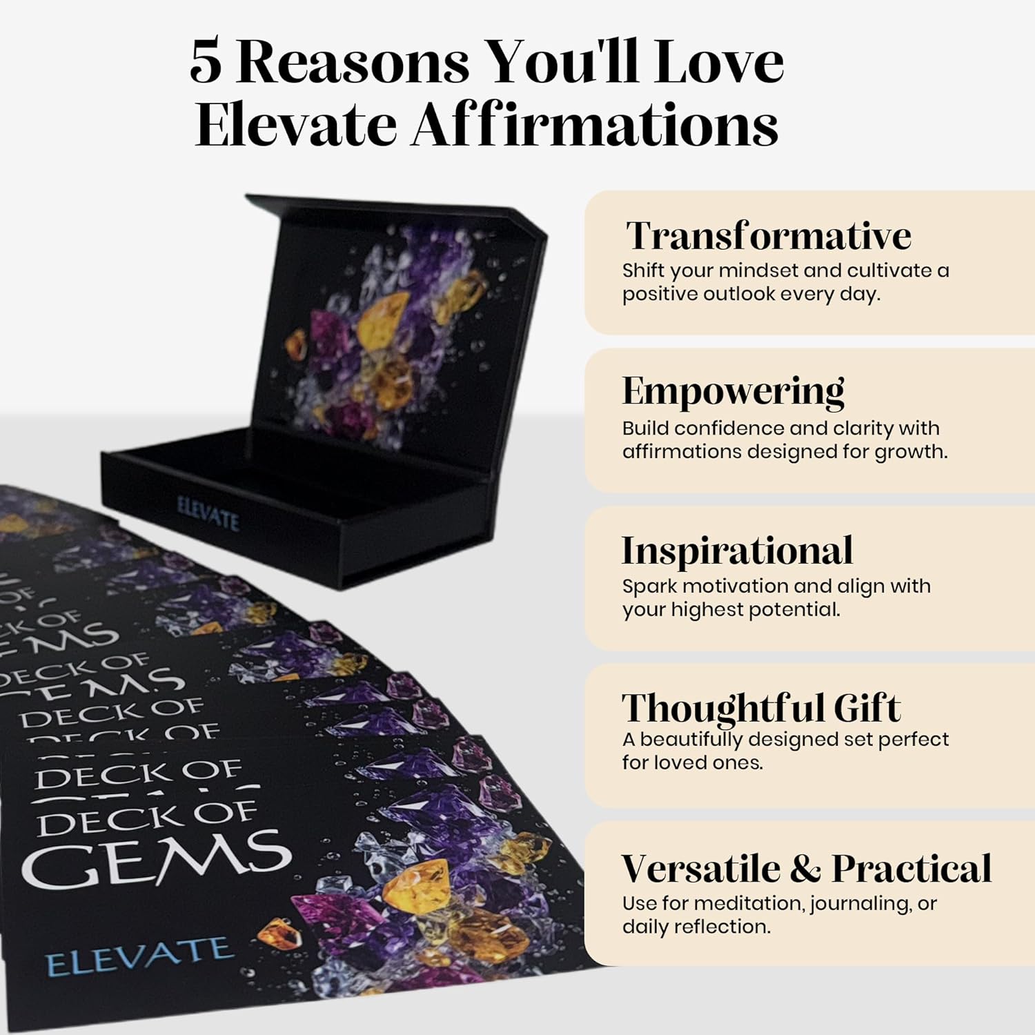 Deck of Gems Affirmation Cards – Elevate – 36 Daily Affirmation Cards for Inspiration, Empowerment and Spiritual Alignment | Manifestation and Self-Care Tool for Women & Men by Ashley Joi