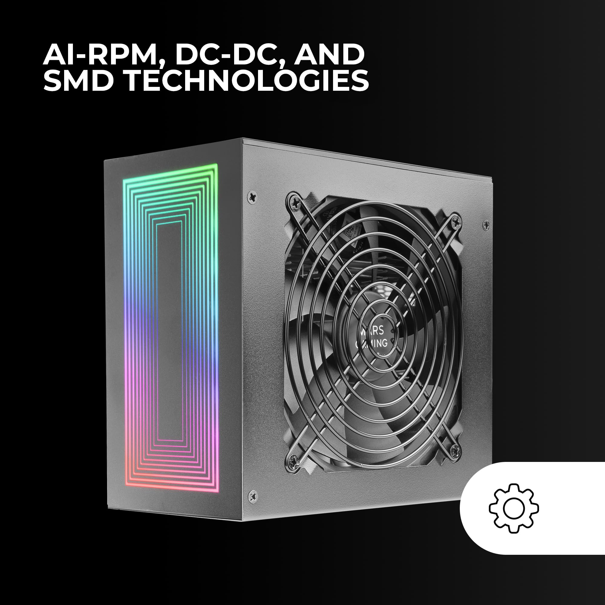 Mars Gaming MPB750S, Alimentatore ATX ARGB 750W, 6 Anni di Garanzia, 80Plus Bronze 230V EU, 90% Efficienza, Ventola 120mm AI-RPM, Illuminazione ARGB MB Control, Tecnologie DC-DC e SMD, Nero