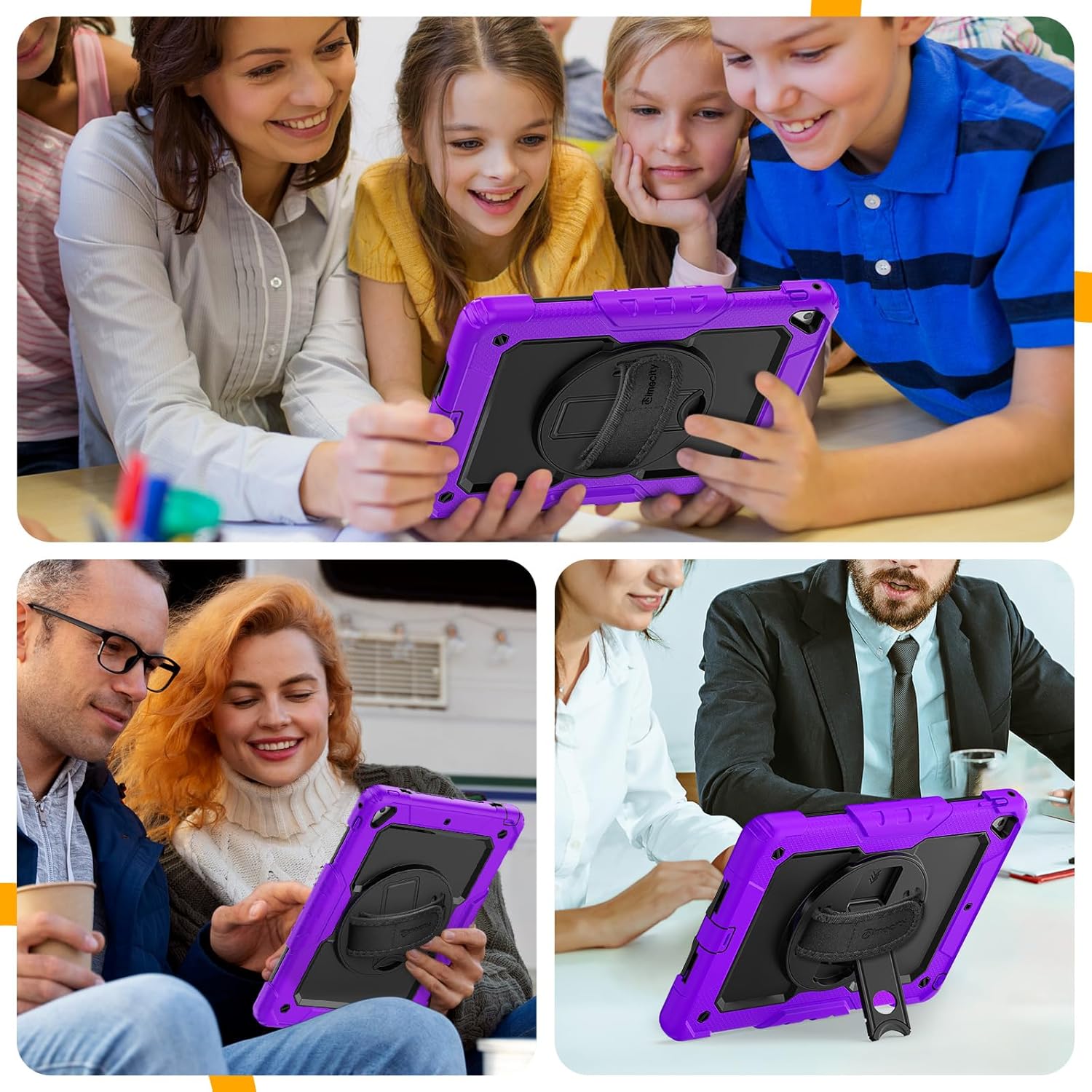 Timecity Compatible with iPad 9.7 Inch (for iPad 6th/5th Generation, iPad Air2, iPad Pro 9.7) Full-Body Silicone+PC Protective Case with Rotating Stand/Strap - Purple
