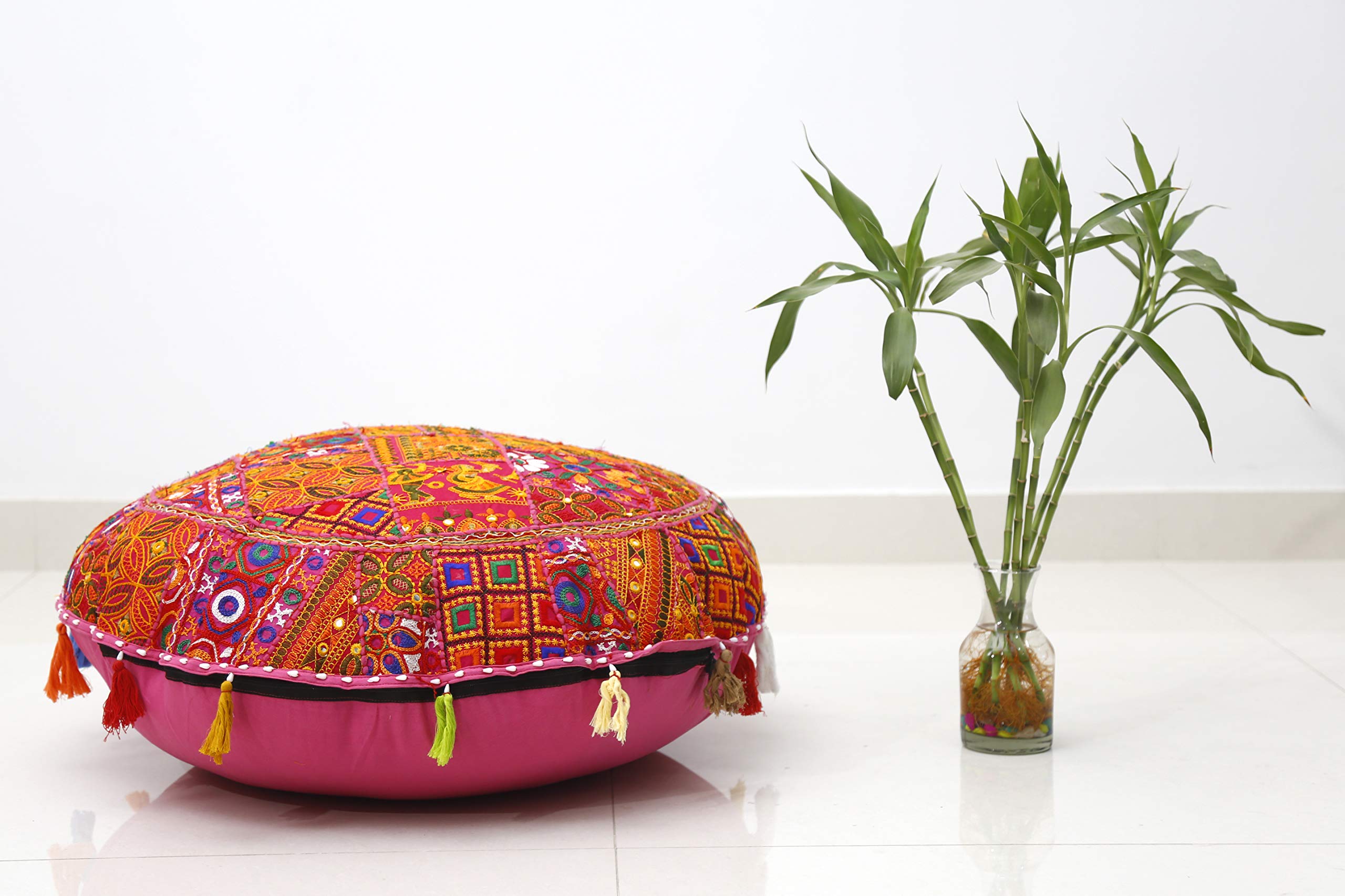 Trade Star Indian Patchwork Pouffe Traditional Home Decorative Cushion cover Handmade Embroidered Cotton Patchwork Foot Stool Floor Cushion Decor made by Indian Artisian(Pattern 1)
