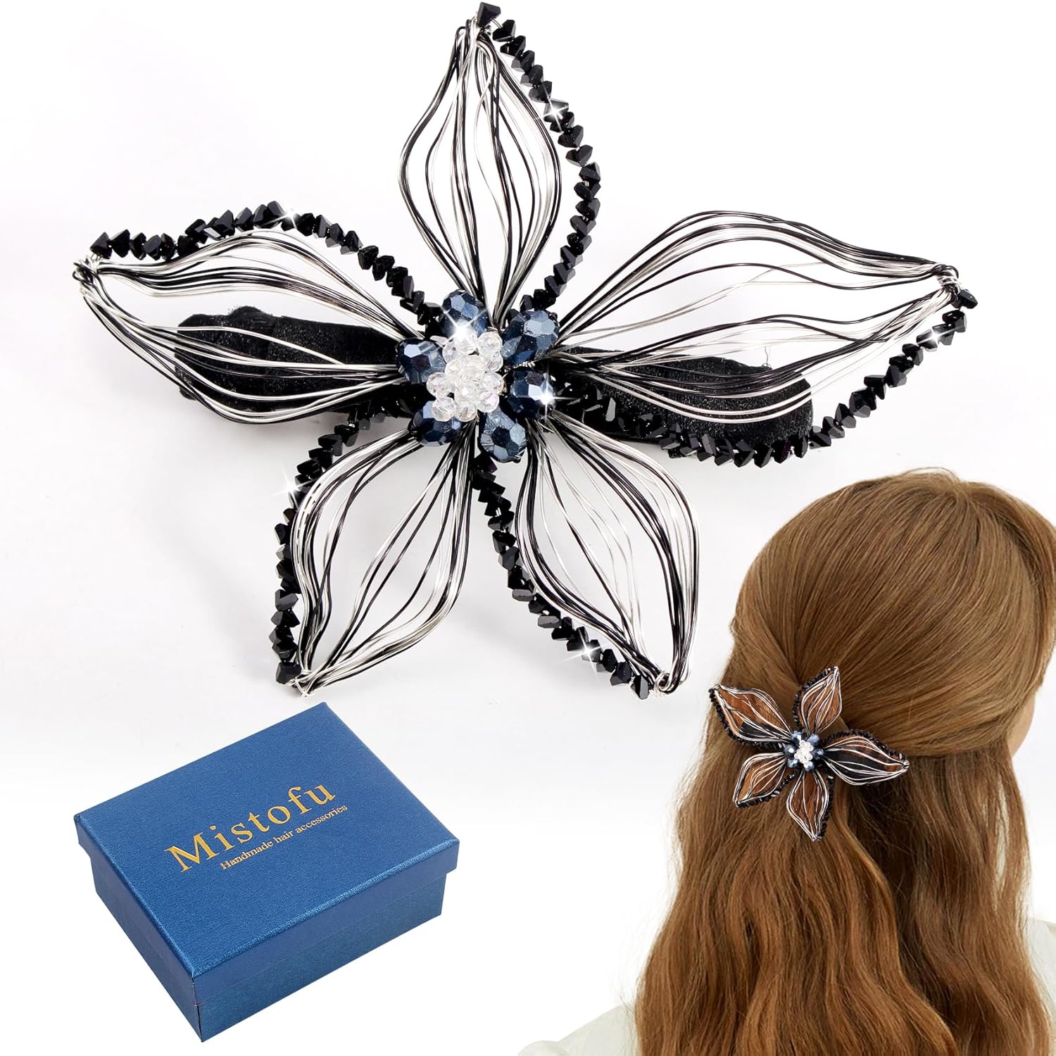 Mistofu Barrettes for Women - 2Pcs Copper Wire Hand-woven High-level design Clips Elegant Accessories, Hair Barrettes for Thick Hair - Gifts for Women Girls（blue）