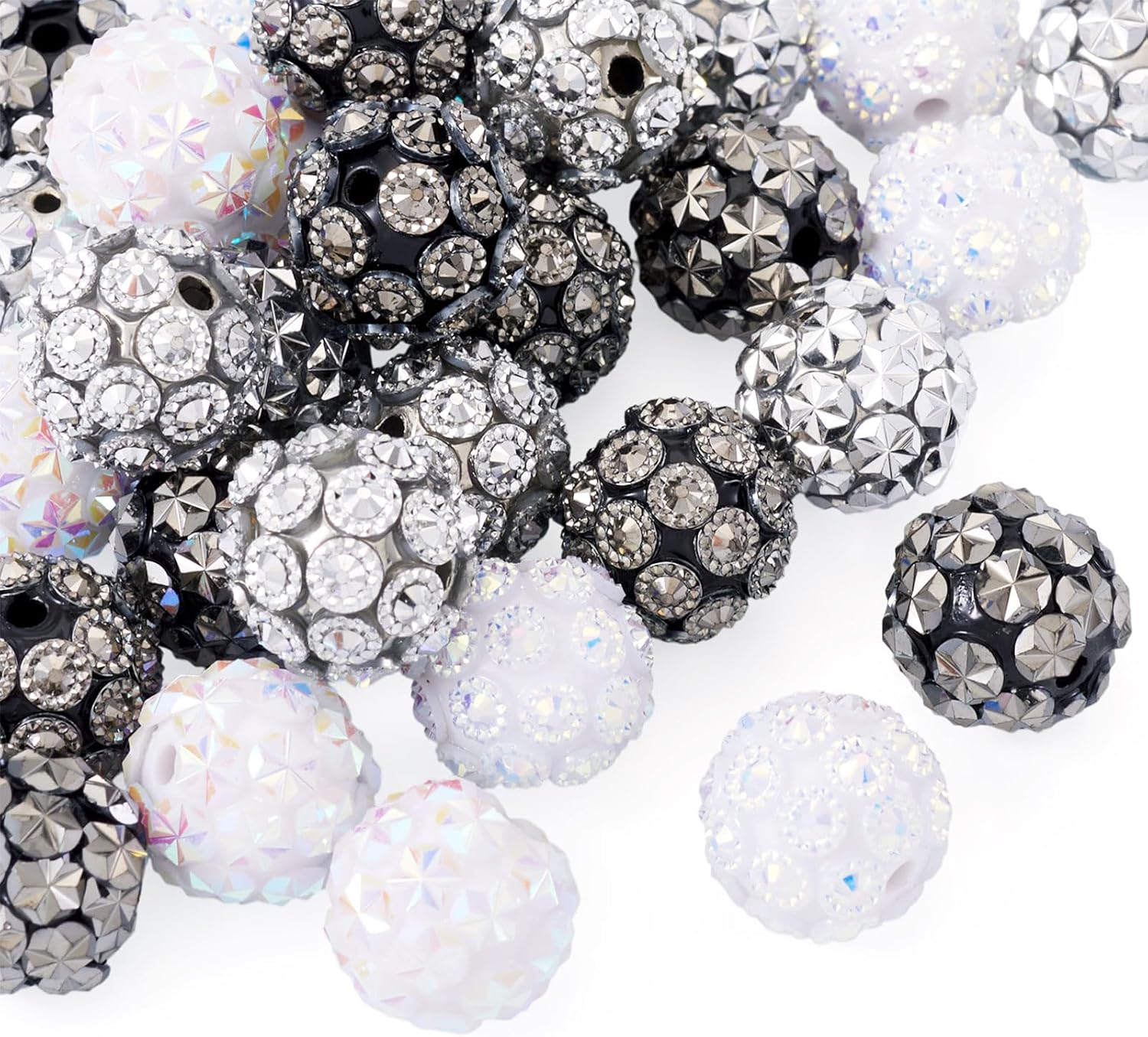 Craftdady 30Pcs Rhinestone Beads 16-17mm Resin Crystal Bling Round Spacer Bead 6 Styles Bubblegum Ball Loose Bead Pave Disco Ball Bead for DIY Jewelry Making Bracelets Necklace Crafts - Image 7