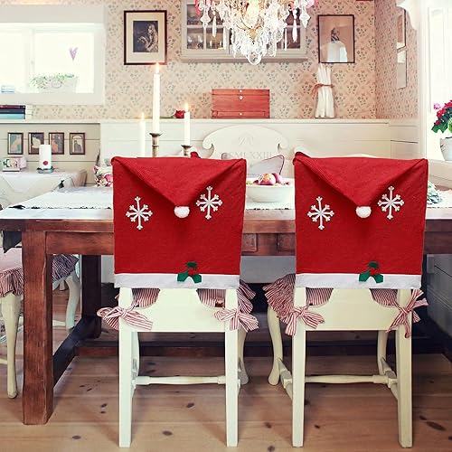 Miniatura 2 de Phedrew 6 fundas para sillas de comedor de Navidad, fundas para sillas de comedor con sombrero rojo de Papá Noel, fundas traseras para banquete de
