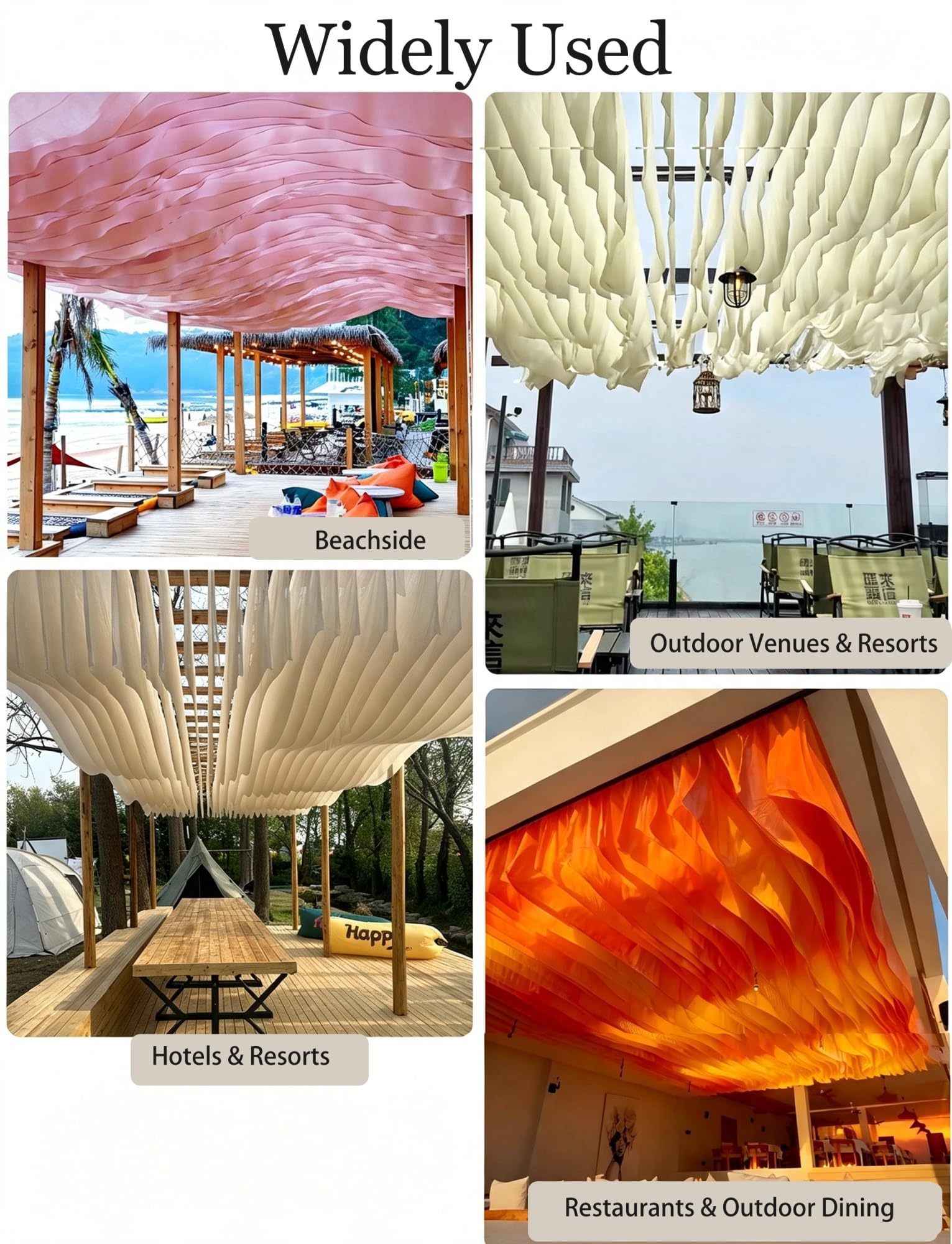 10er-Set Pergola Vorhänge Wellenform, Sonnenschutz for Außenbereiche | Leichter Stoff; wellenförmiges Design;für Pergola & Terrasse; dekorativer Sonnenschutz;(Milk,30x1200cm)