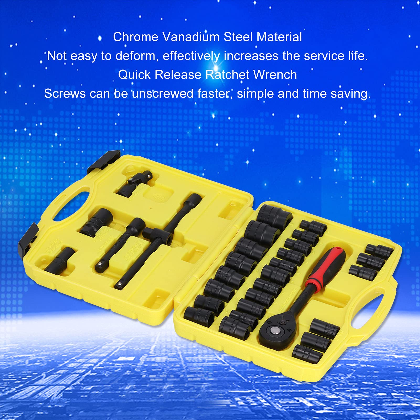 Yosoo Health Gear Zestaw Kluczy Nasadowych ze Stali Chromowo-wanadowej Zestaw Kluczy Nasadowych 1 2-calowa Grzechotka 8 do 32 Mm 72 Zęby Szybkozamykacz z walizką do Mechaniki Samochodowej