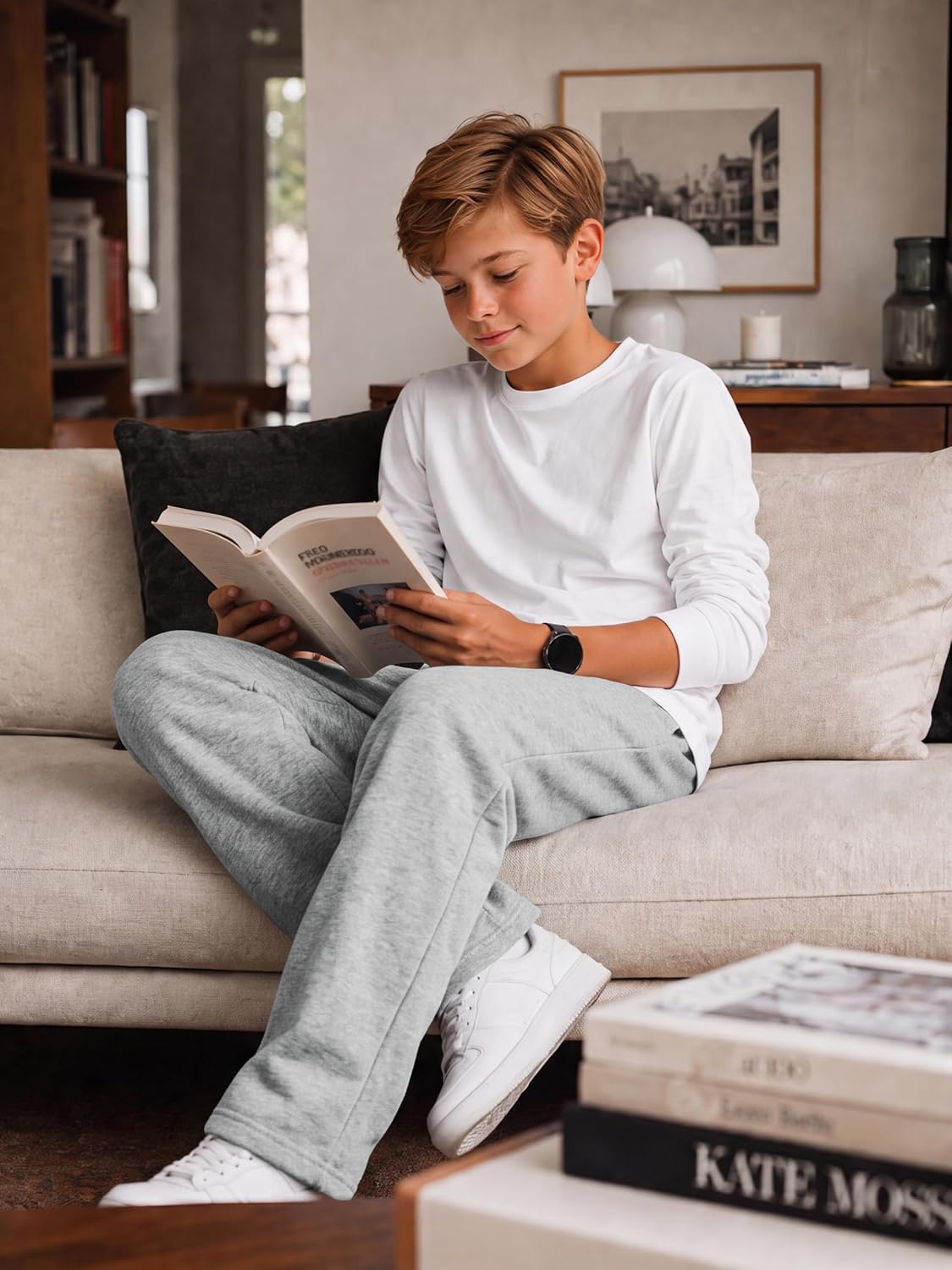 Cooraby Boys Baggy Sweatpants Boys Straight Wide Leg Open Bottom Joggers