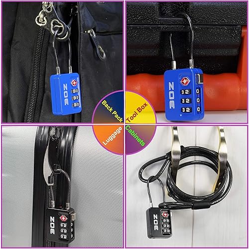 Miniatura 6 de 3OZ Candados de cable de equipaje de 3 dígitos aprobados por la TSA, candado de combinación pequeña, esferas grandes, ideal para viajes
