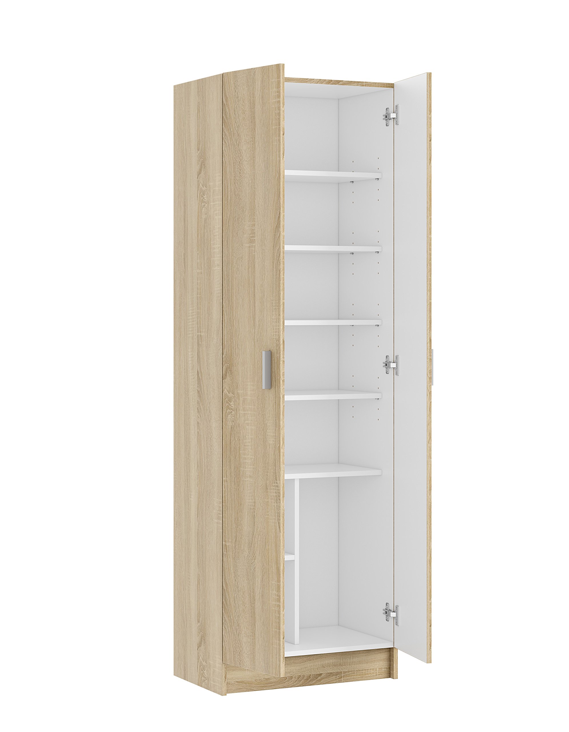 EGLEMTEK Alphabet Armadio Armadietto Multiuso A Colonna Con 2 ante e 8 Ripiani Ingresso Camera Da Letto 59 x 37 x 180 Cm Colore Rovere Chiaro