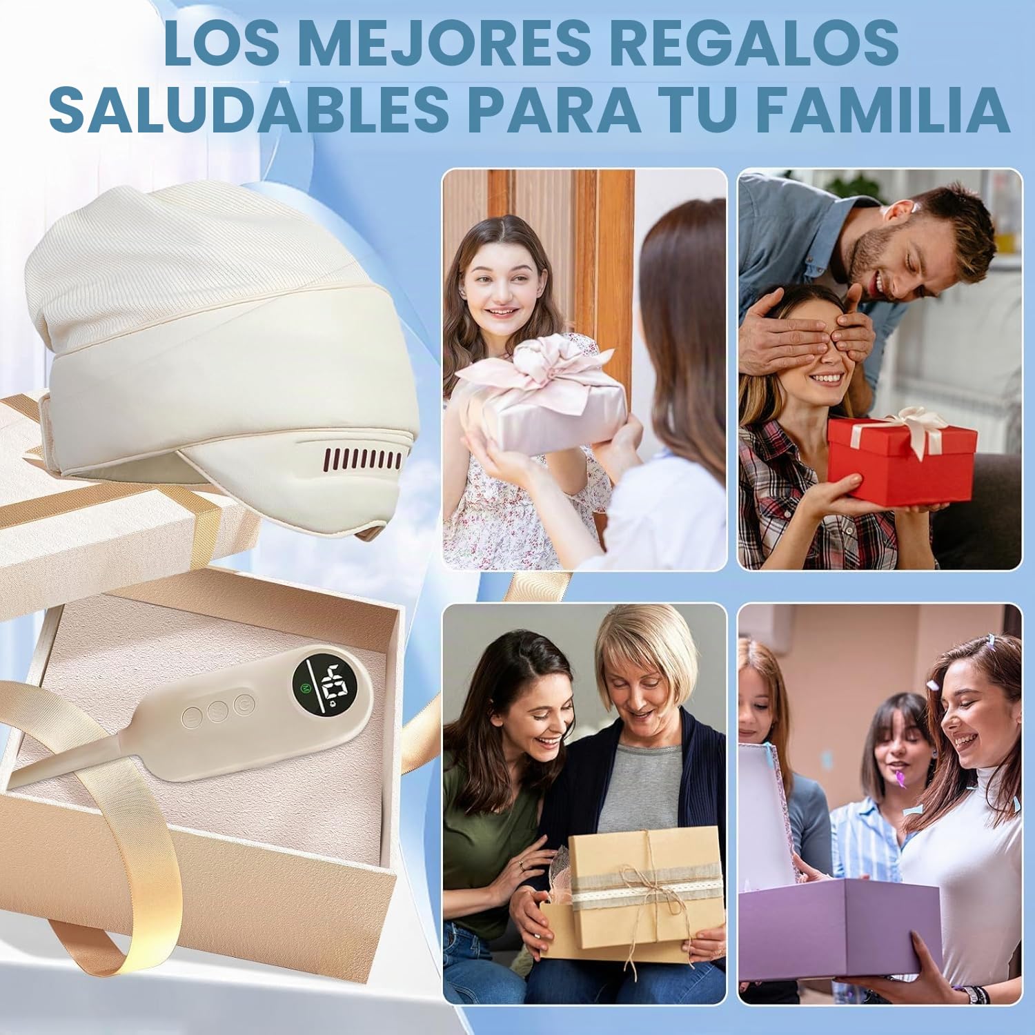 iKeener Masajeador Cabeza Eléctrico,Cabezal Portátil Cobertura Total 360°,Gorro Masaje Ojos,Cuello Calor, Amasado,Prensa,Modo Ajustable,Aliviar Dolor y Ansiedad,Relajar Estrés, Tensión,Sueño Profundo