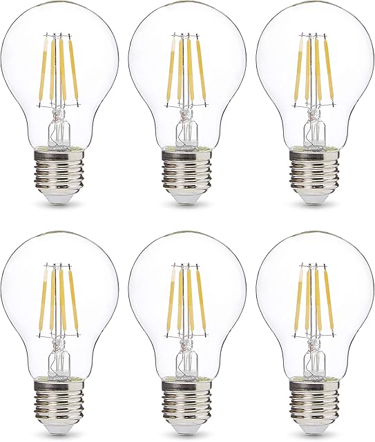 Amazon Basics Professional LED E27 Edison Screw Bulb, 40W equivalent, Clear Filament Glass,Dimmable - Pack of 6