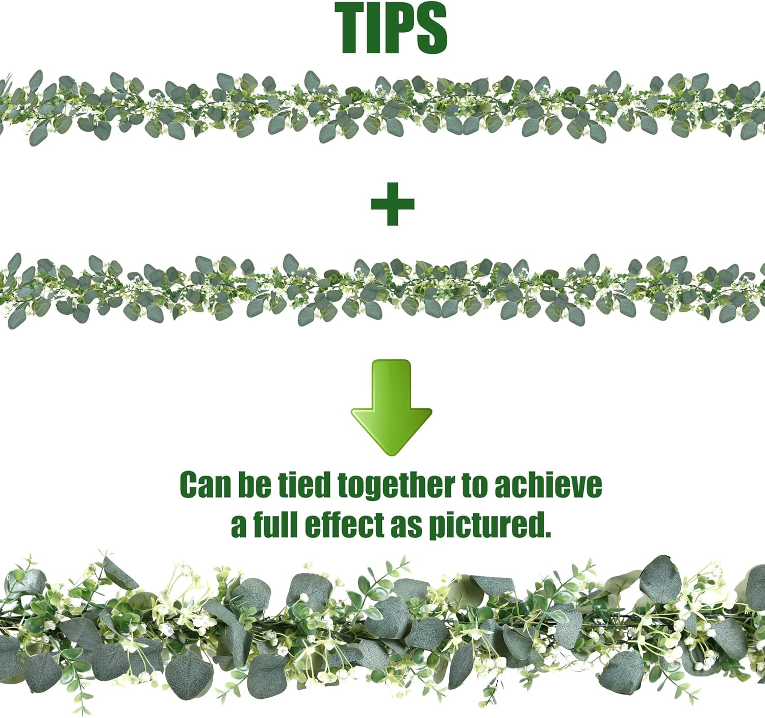 Sggvecsy 2 Pack Artificial Eucalyptus Garland Eucalyptus Leaves Vines Greenery Garland Faux Silver Dollar Eucalyptus Leaves for Table Party Wedding Indoor Outdoor Home Mantle Wall Decor - Image 6