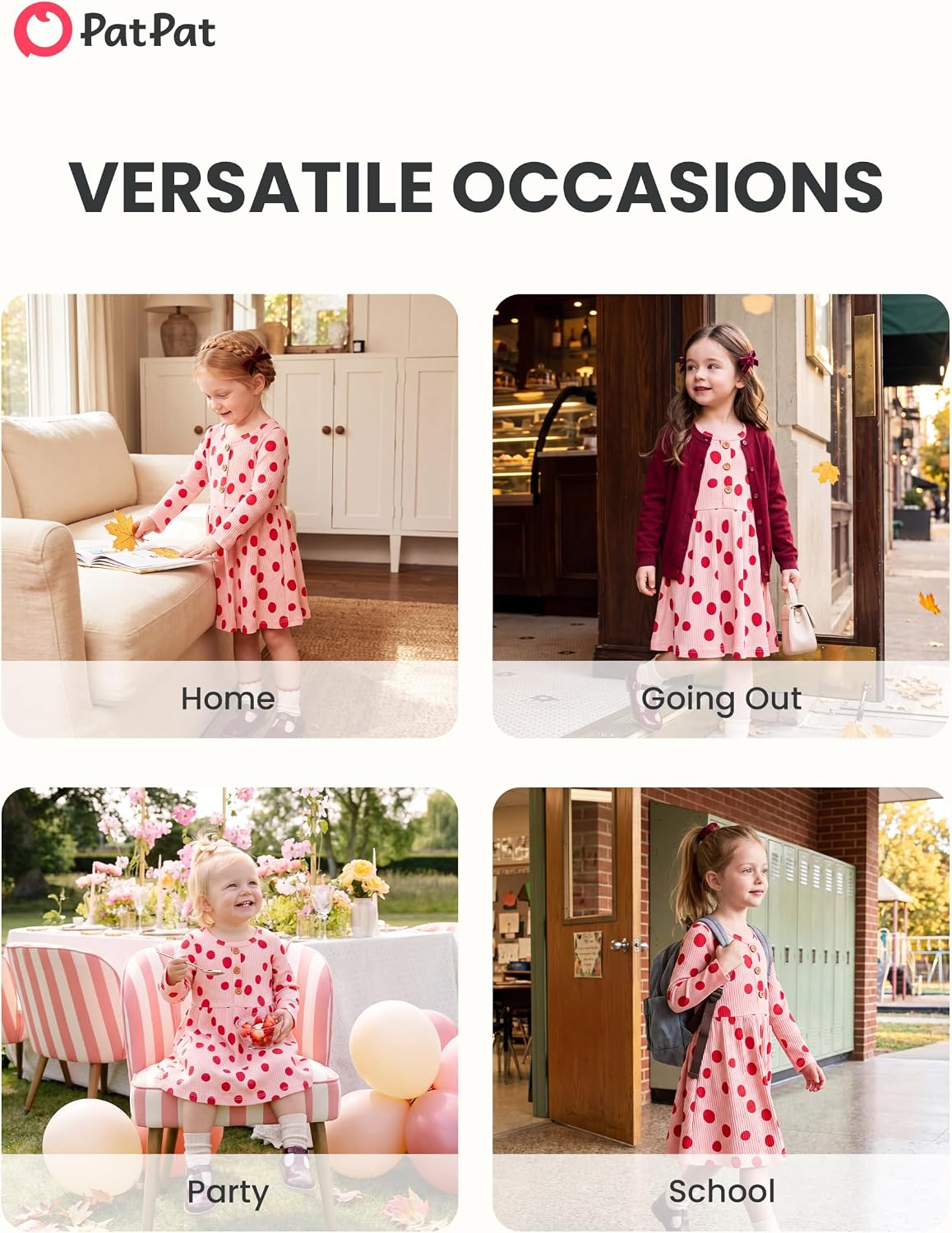 PATPAT Baby Toddler Ribbed Button Knit Cotton Dress Long Sleeve 3M-6Y