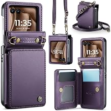 Vinich Crossbody for Motorola Razr+ Plus 2025/2024 Wallet Case with RFID Blocking Card Holder, Strap Kickstand Shockproof Flip Phone Cover for Women Men, Purple