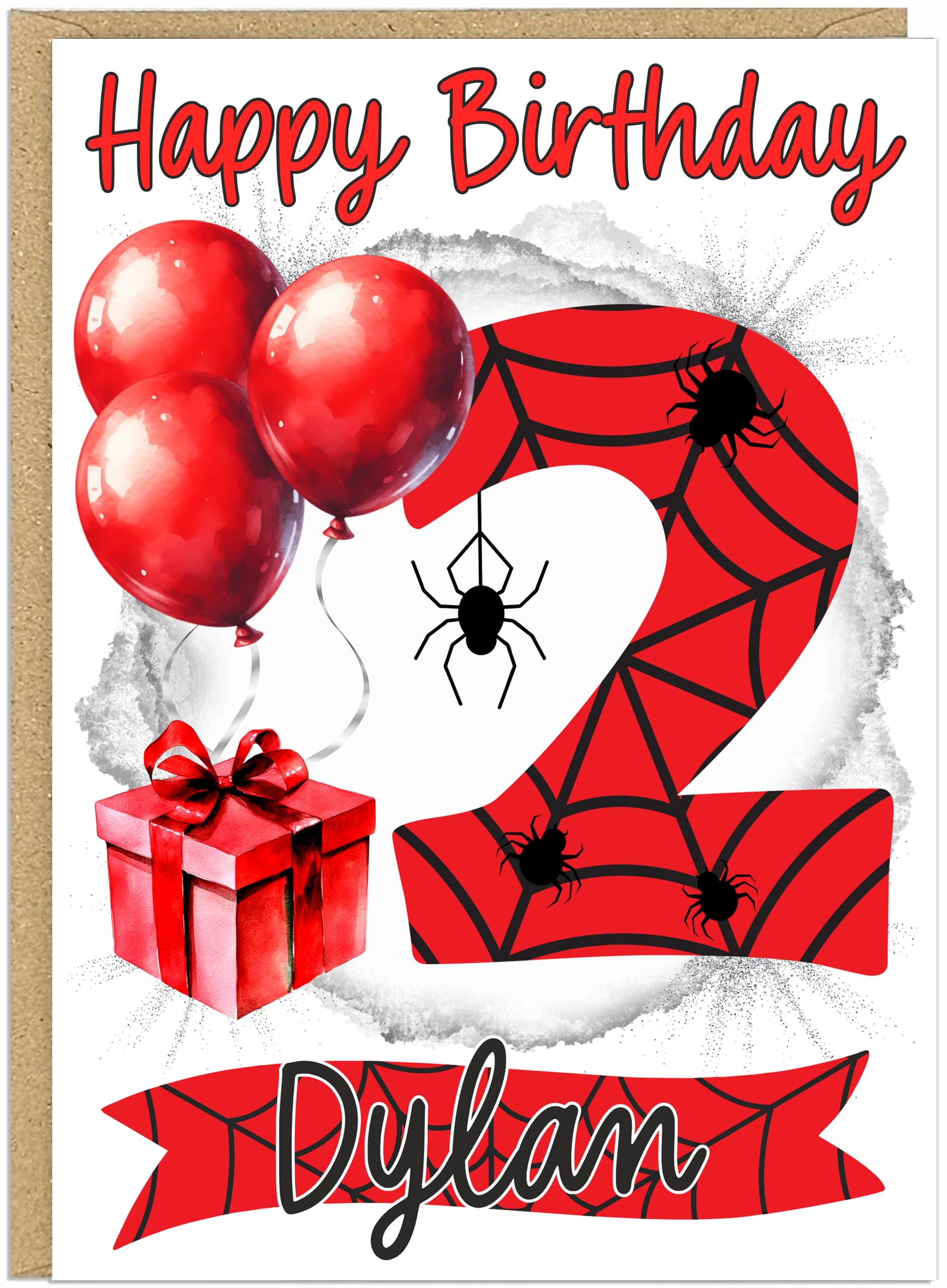 Personalised Spider Theme Happy Birthday Cards for Kids - Choose From Age 1-9 Add Child's Name Cute Spider Web Balloon Gift Design A5 Size (Age 2)