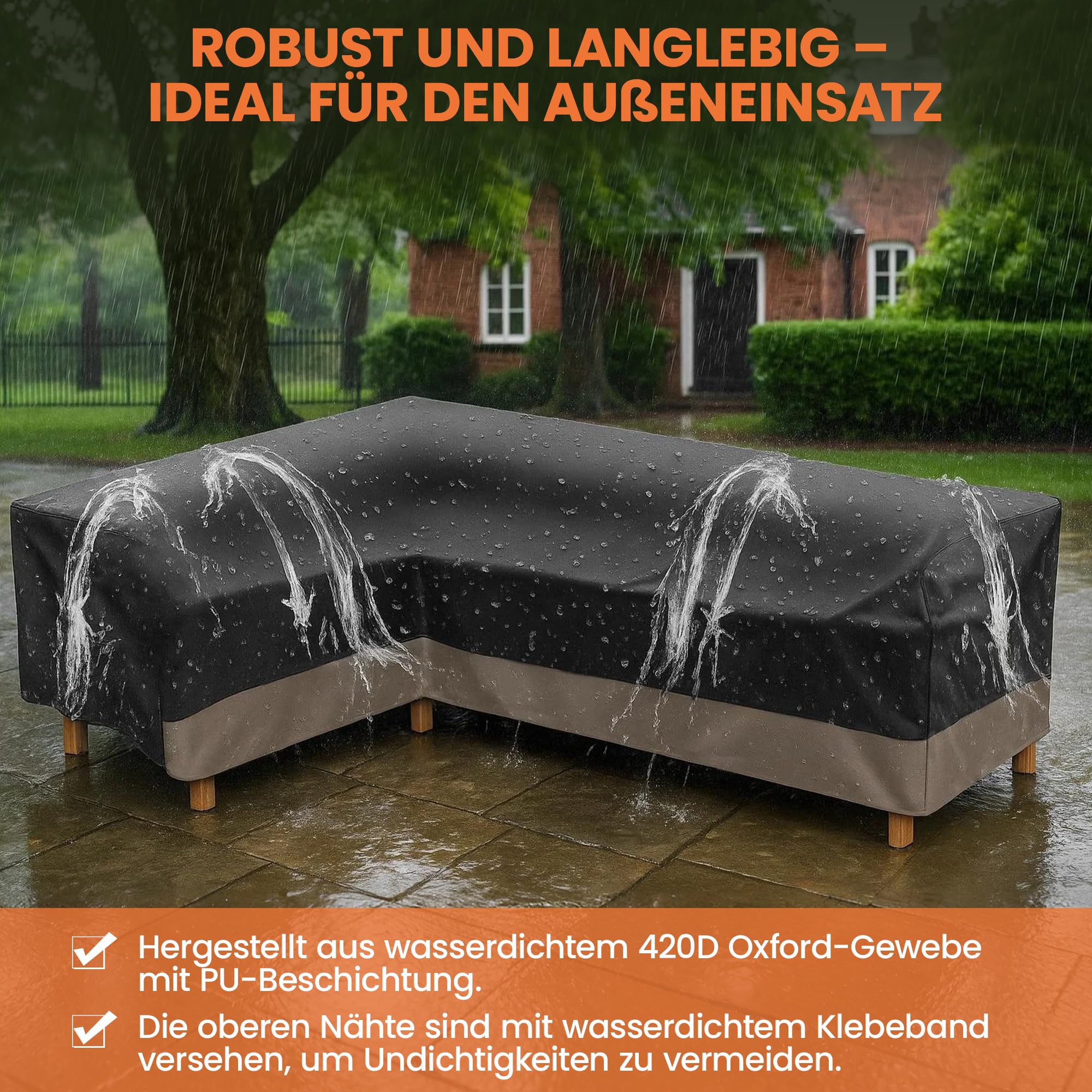 Gartenmöbel Abdeckung L-Form,Schutzhülle für Gartenmöbel,420D Oxford Gewebe Wasserdicht Winddicht Ecksofa Abdeckplane ,Möbbelsets Schutzhülle für Sofa, Loungemöbel 255x255x70CM