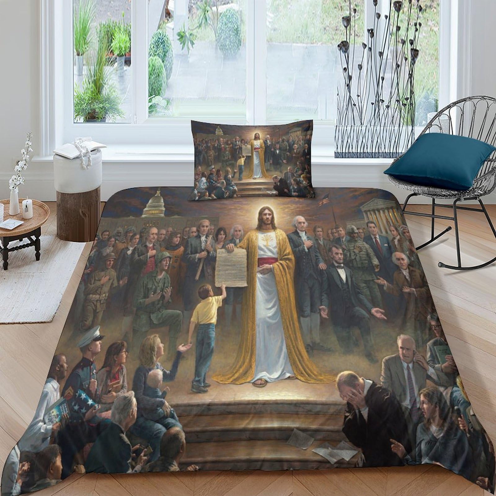 Housse de couette Jésus 3 pièces, cadeau chrétien pour lit simple