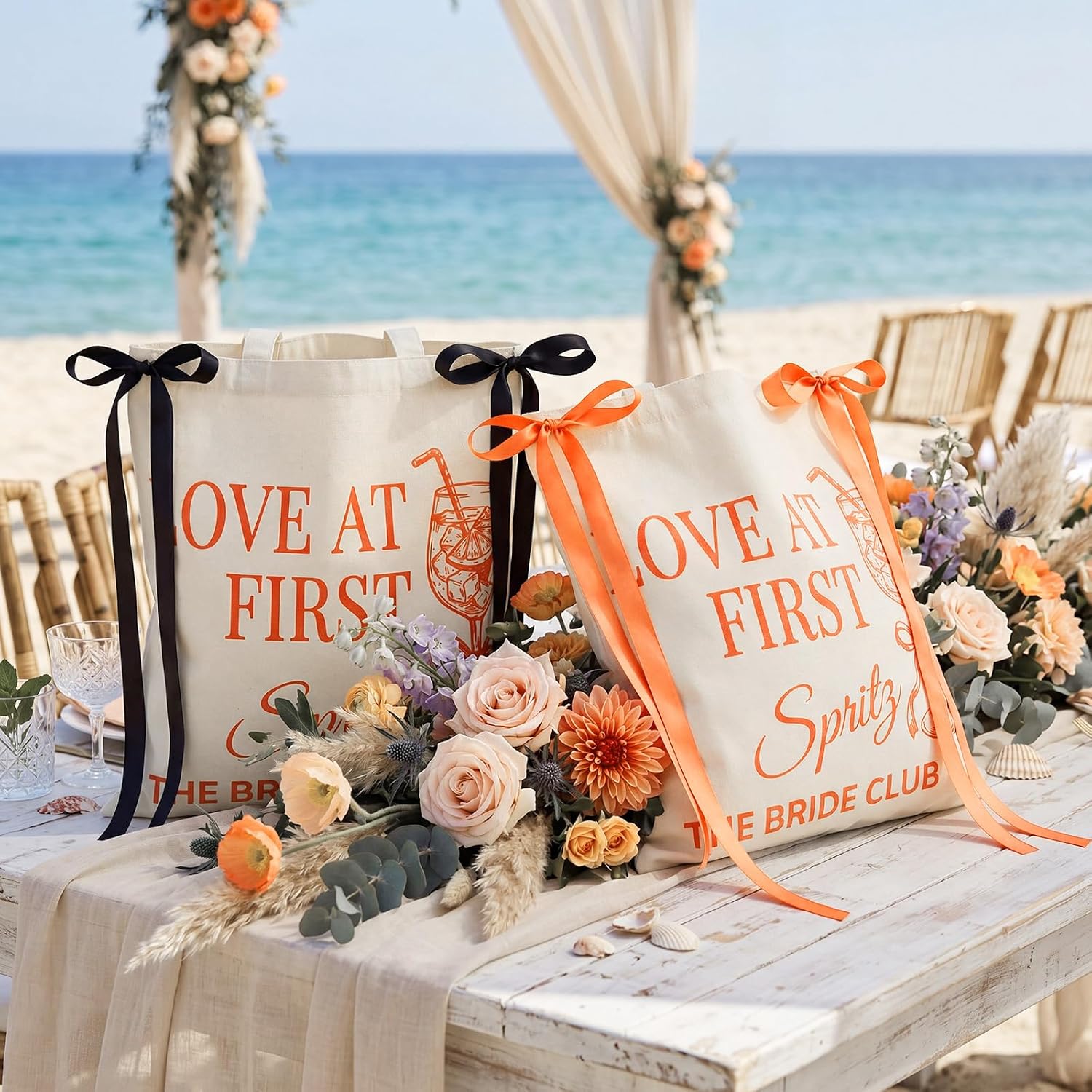 Paterr 8 Pack Love at First Spritz Tote Bags Bridal Shower Party Favors Black Orange Prize Canvas Gift Bags for Summer Bridesmaids Bride Wedding Engagement Bachelorette Gifts