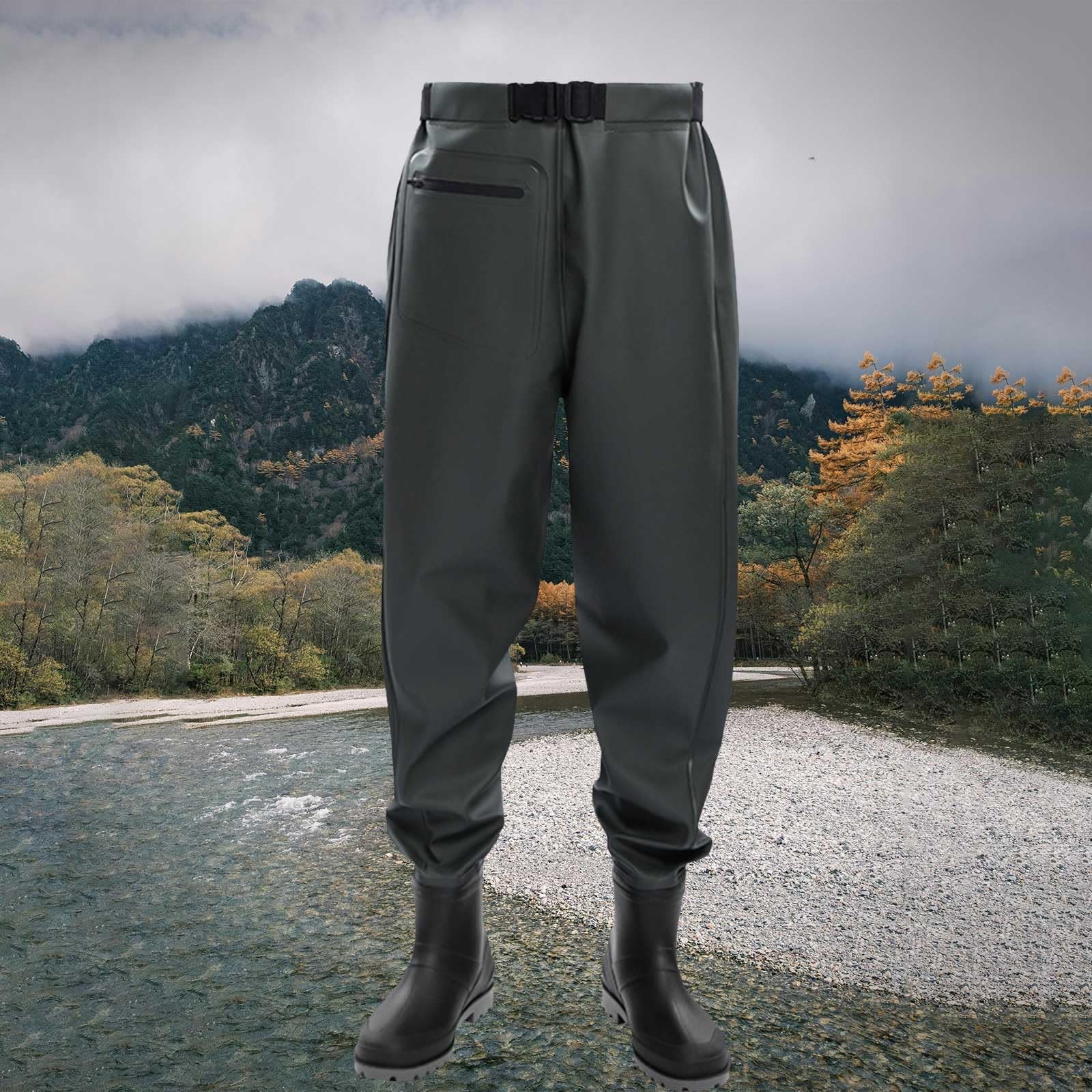 Pantaloni da pesca impermeabili, da uomo, impermeabili e antivento, sopra il ginocchio, pantaloni da pesca con stivali, elastico in vita, trampolieri da pesca per la caccia