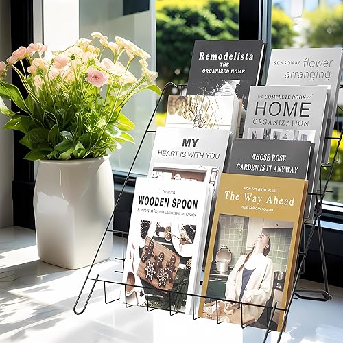 Miniatura 6 de NEESEEYEE Revistero de alambre con 4 niveles abiertos, estante de firma de libros, estante de encimera de alambre, capacidad para revistas y