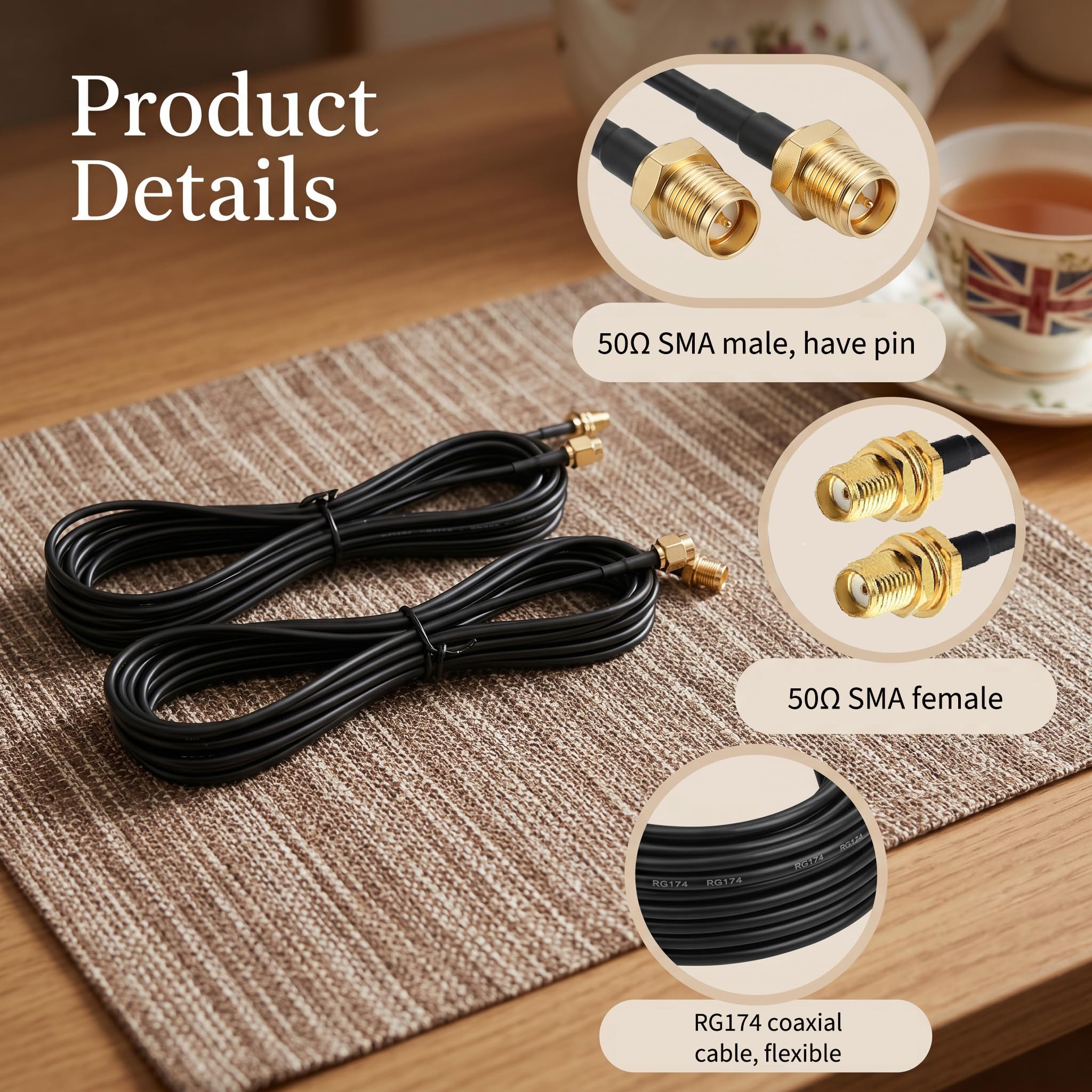 2 Stück SMA Verlängerungskabel, SMA Kabel, SMA Stecker auf SMA Buchse 3 Meter RG174 Koaxialkabel für 4G LTE Router Modem Mobilfunkempfänger WLAN Hotspot IP Kamera GPS Navigation SDR Amateurfunk Geräte
