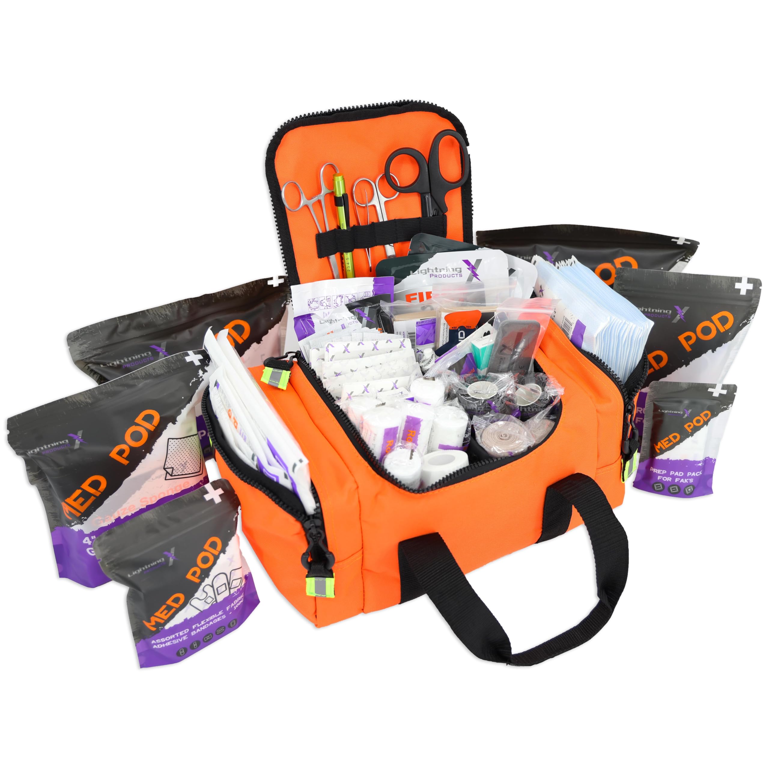 Lightning X Value Compact Medic First Responder EMS/EMT Stocked Trauma Bag w/Basic Fill Kit A - Orange