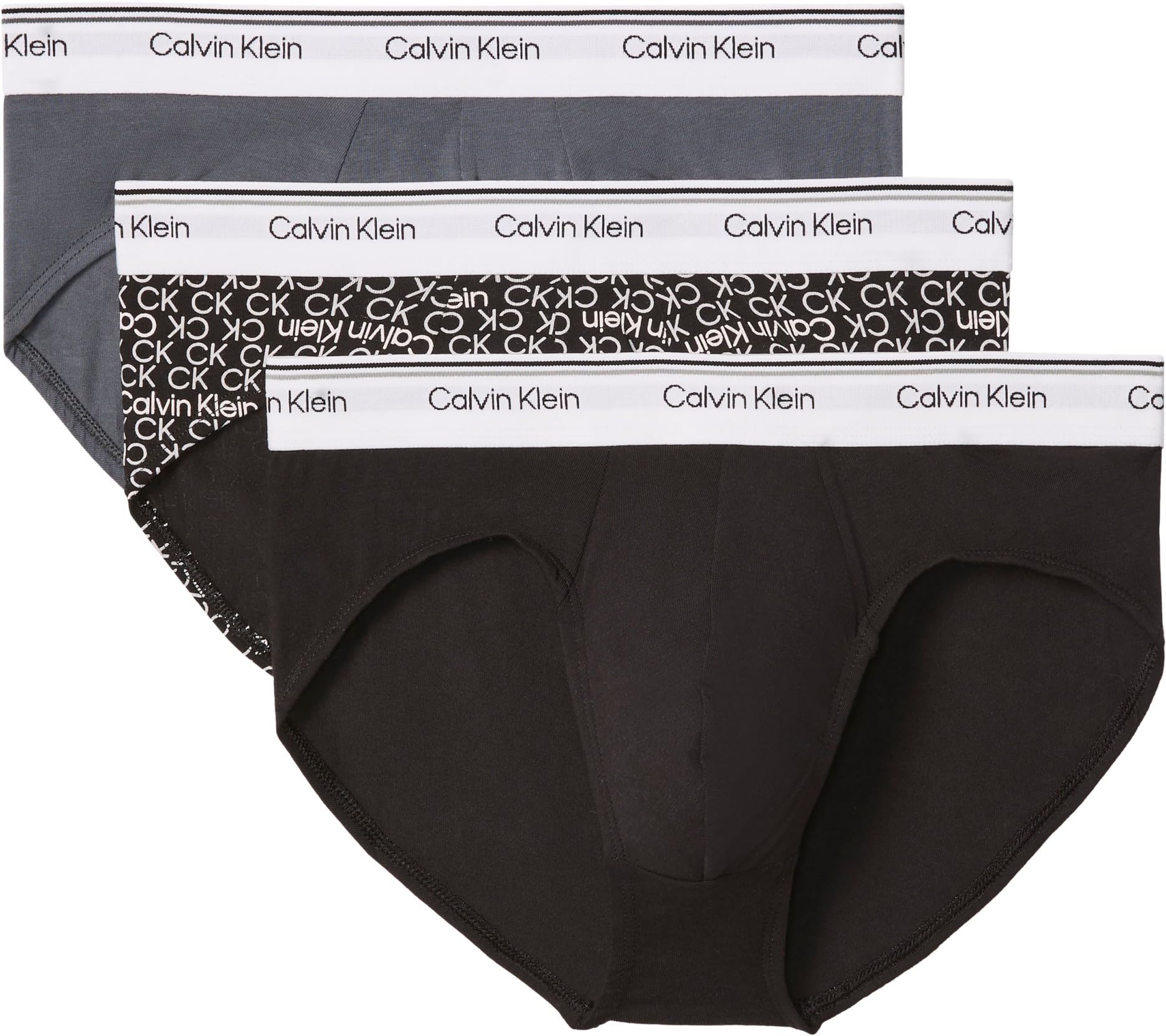 Calvin Klein Herren 3er Pack Unterhosen Hip Briefs Balance mit Logobund, Mehrfarbig (Turbulence/Ck Ck Logo_Black/ Black), M