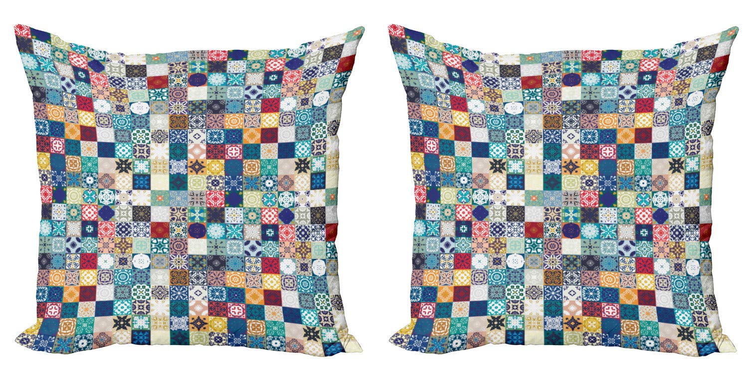 ABAKUHAUS Set Di 2 Federe Per Cuscini 40x40 Cm - Patchwork Etnico Multicolore, Stampato Digitale Fronte/Retro - 2