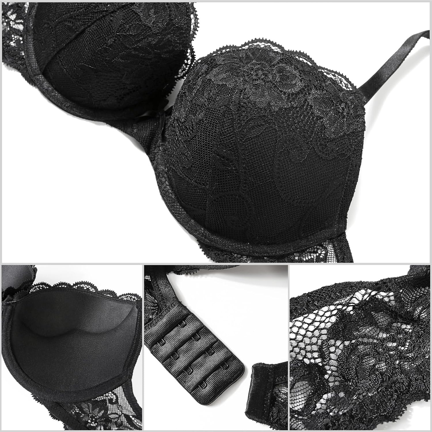 HACI Women's Push Up Bra Plunge Full Coverage Padded Underwire T-Shirt Lift Up Add One Cup Lace Support - Image 6