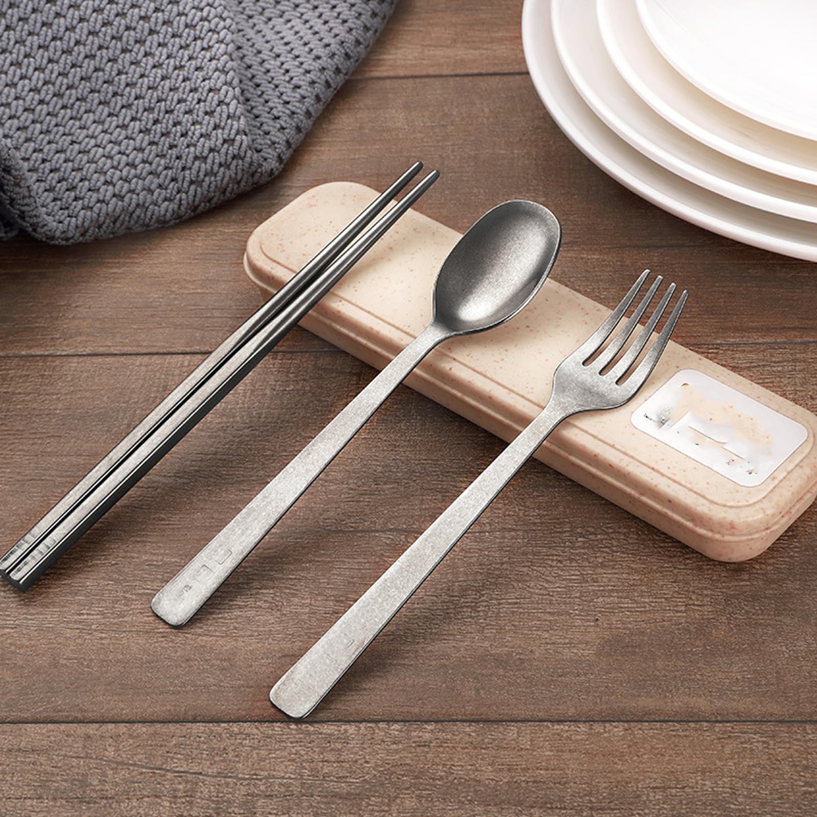 Utensilios de Viaje, Juego de Cubiertos de aleación de Titanio Puro de 4 Piezas, Cubiertos portátiles Reutilizables para Campamento, Incluye Tenedor, Cuchara, Palillos con Estuche