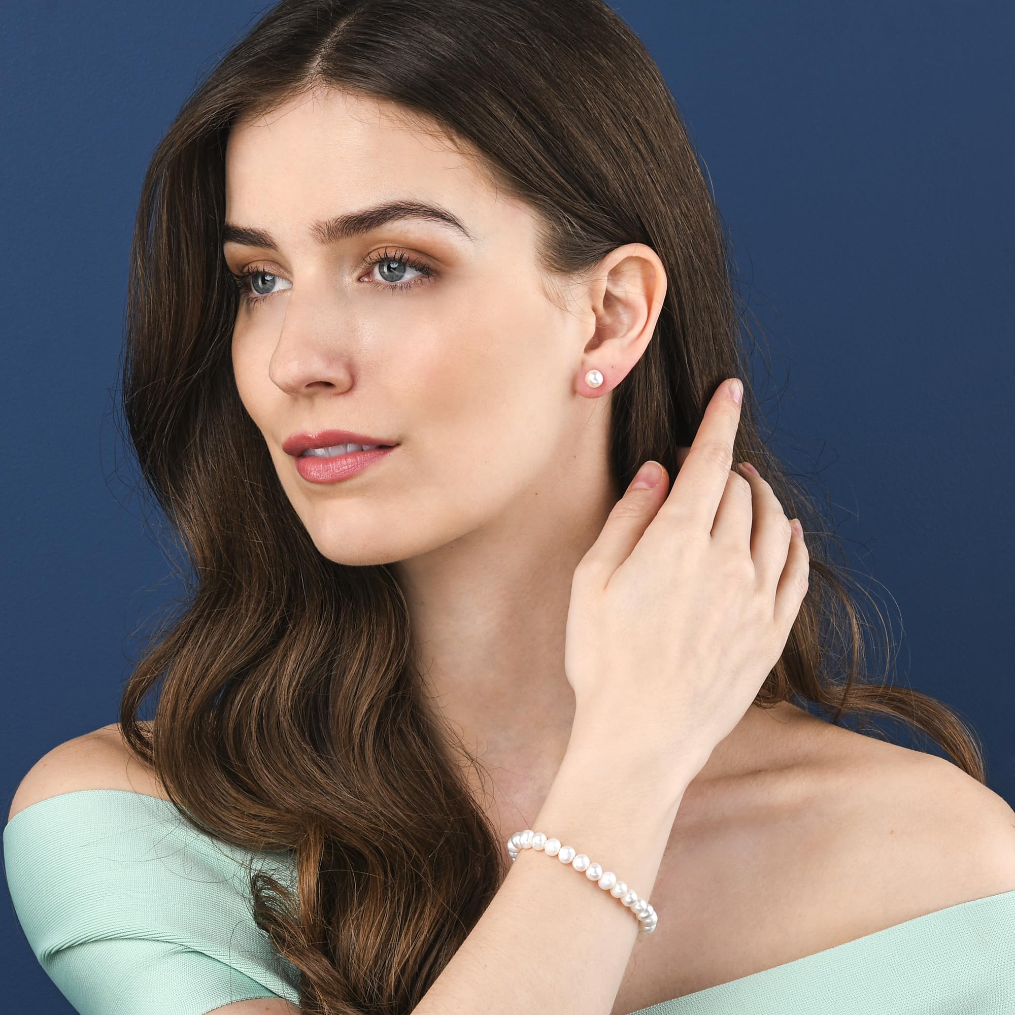 namana 925 Sterling Silber Süßwasserperlen-Armband für Damen und Mädchen, Silber-Perlenarmbänder für Frauen mit 7 mm runden natürlichen Zuchtperlen, Perlenschmuck mit Schmuckgeschenkbox
