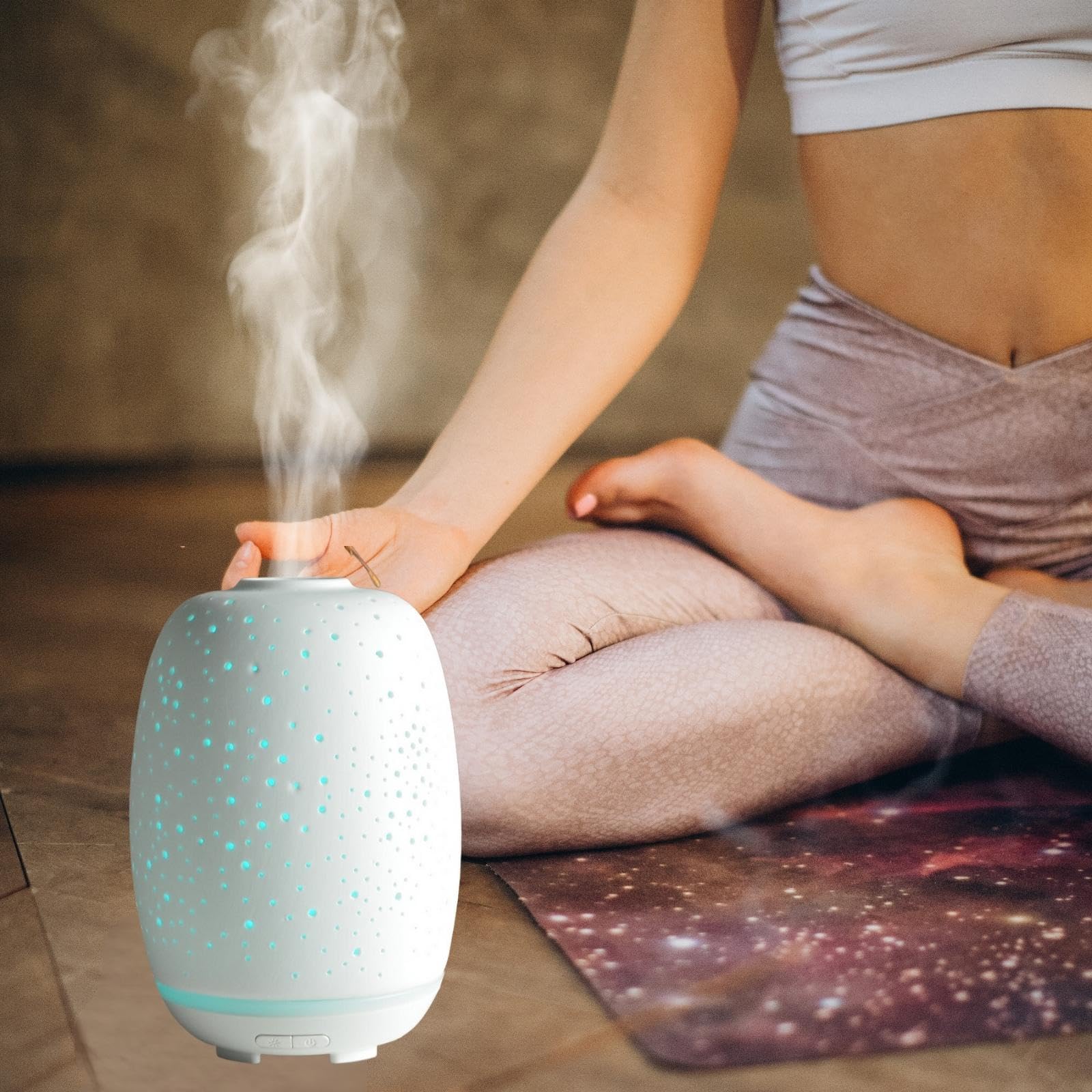 Zen’Arôme Diffuseur d’Huile Essentielle Stella – Diffuseur Ultrasonique Aromathérapie à Froid - Diffuseur Électrique Multifonction en Céramique - Éclairage LED d’Ambiance Coloré – Arrêt Automatique