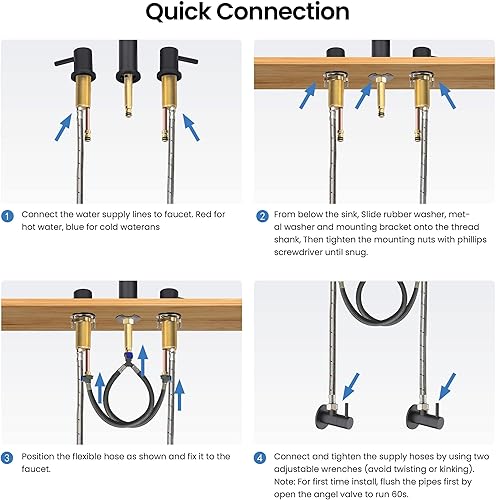 Miniatura 7 de KIBI Grifo circular de 2 manijas para fregadero de baño con ensamblaje de drenaje  Grifo de baño de 3 agujeros  Grifo de lavabo de latón macizo de 8