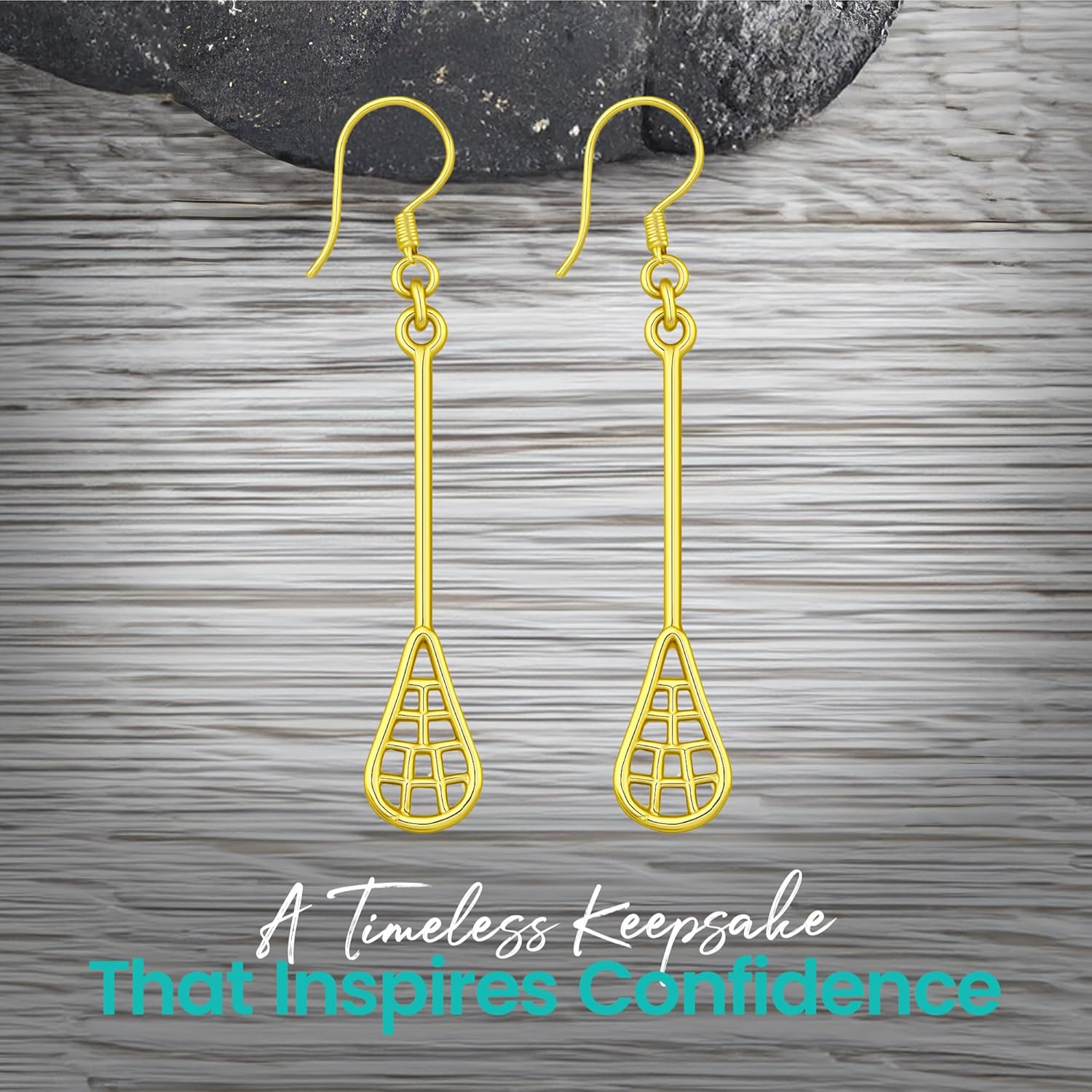 Gold Lacrosse Stick Dangle Earrings – Stainless Steel Sports-Inspired Jewelry for Players and Coaches – Lightweight Hypoallergenic Gift, Compatible with Daily Wear, Team Events, Appreciation - Image 3