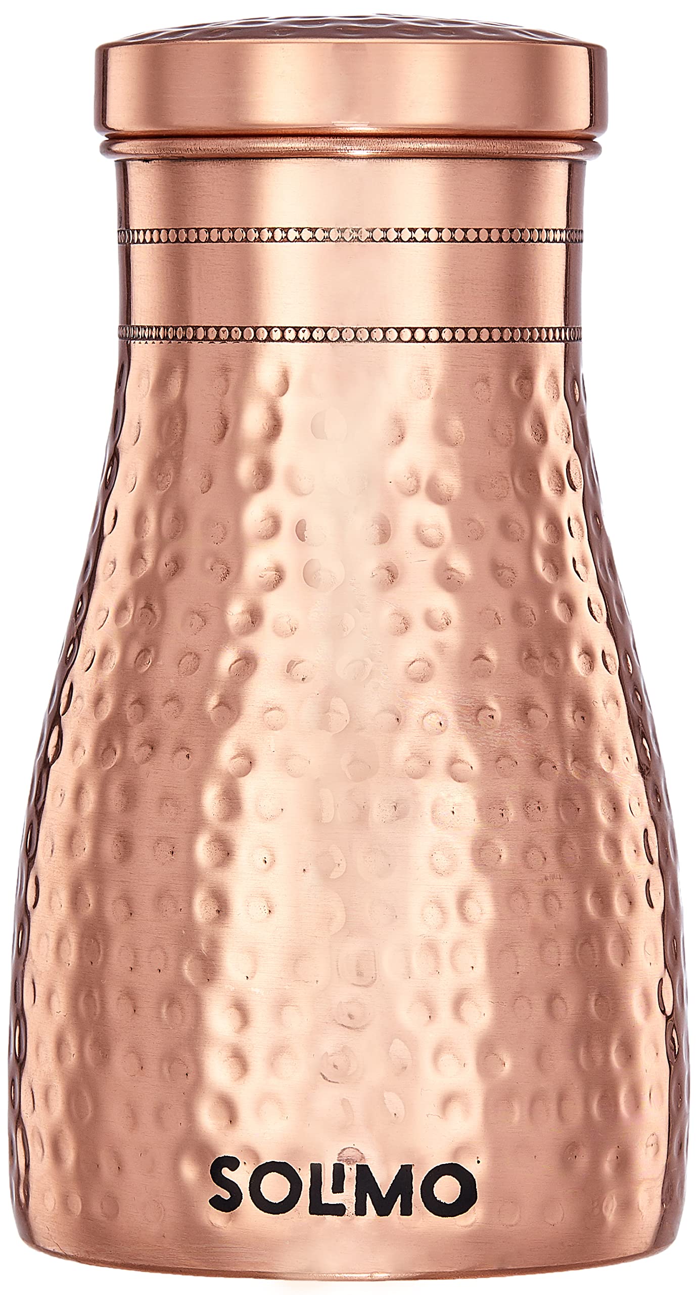 Amazon Brand - Solimo Copper Water Pot | Bedside Pot with Glass | Hammered Finish |950 ml