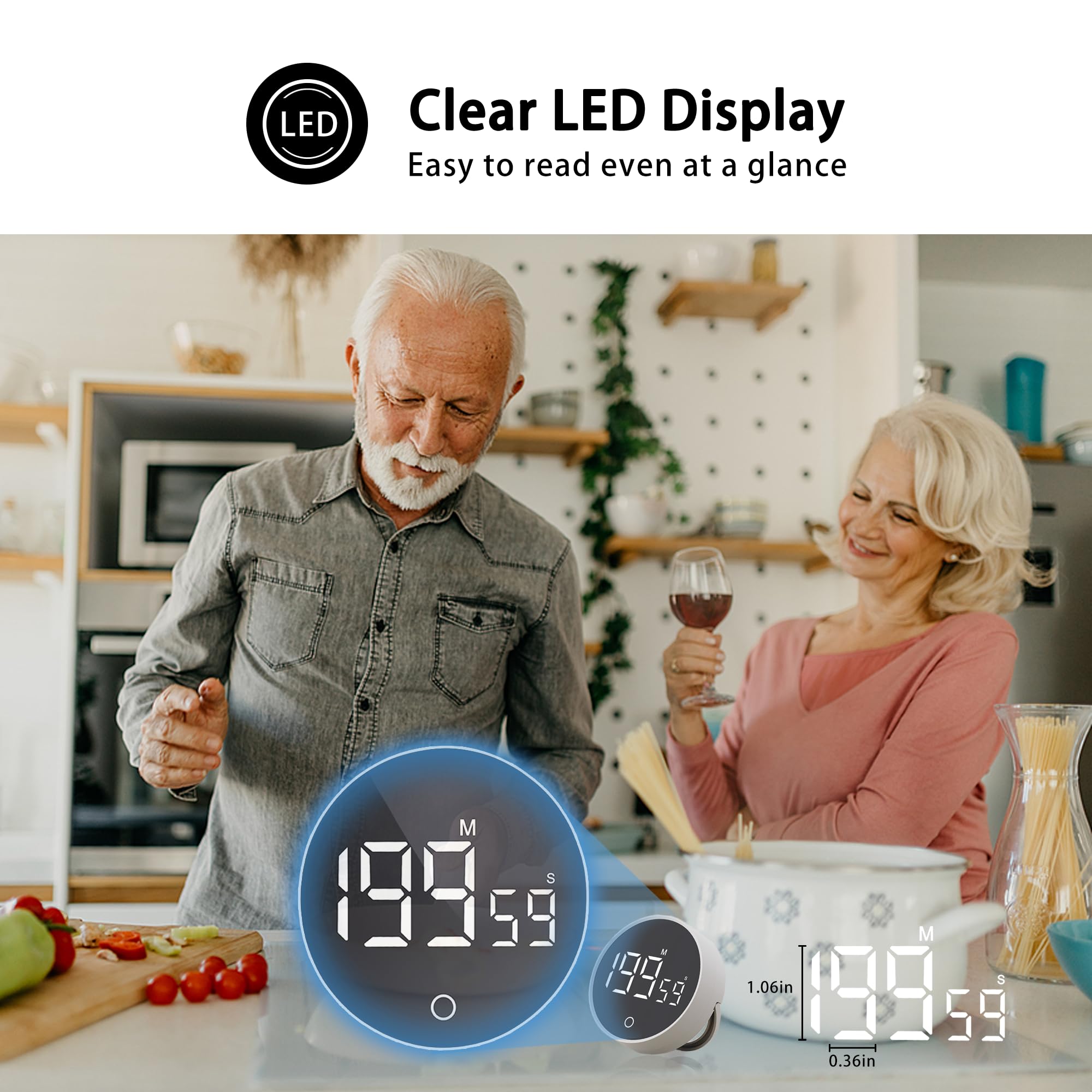 Digitaler Küchentimer, visueller Timer, magnetischer Countdown-Countup-Timer, große LED, 200-Minuten-Anzeige, Lautstärke einstellbar zum Kochen, Fitness, Lernen, einfach für Kinder und Senioren
