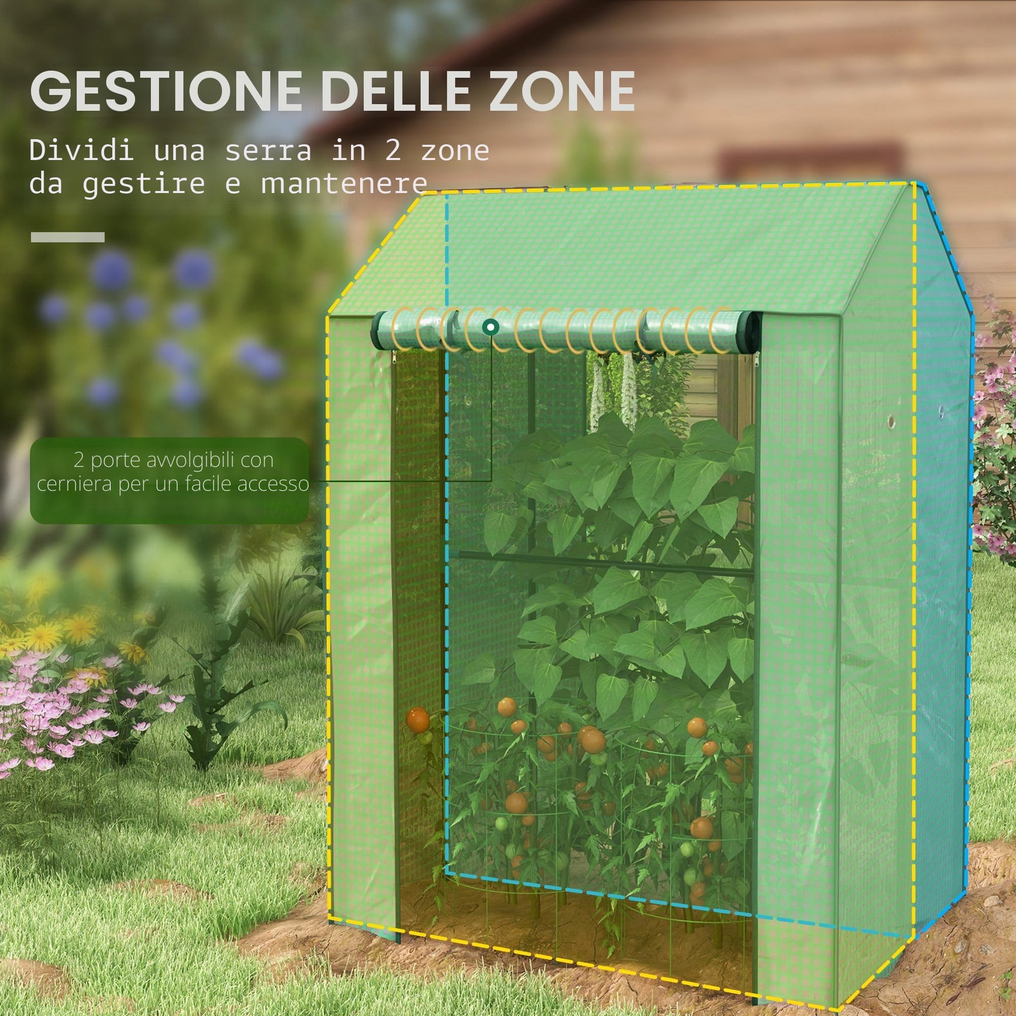 Outsunny Mini serra con 2 porte avvolgibili, 100 x 80 x 150 cm, Verde | Serra per pomodori, con fori di ventilazione, copertura in PE rinforzata, per giardino