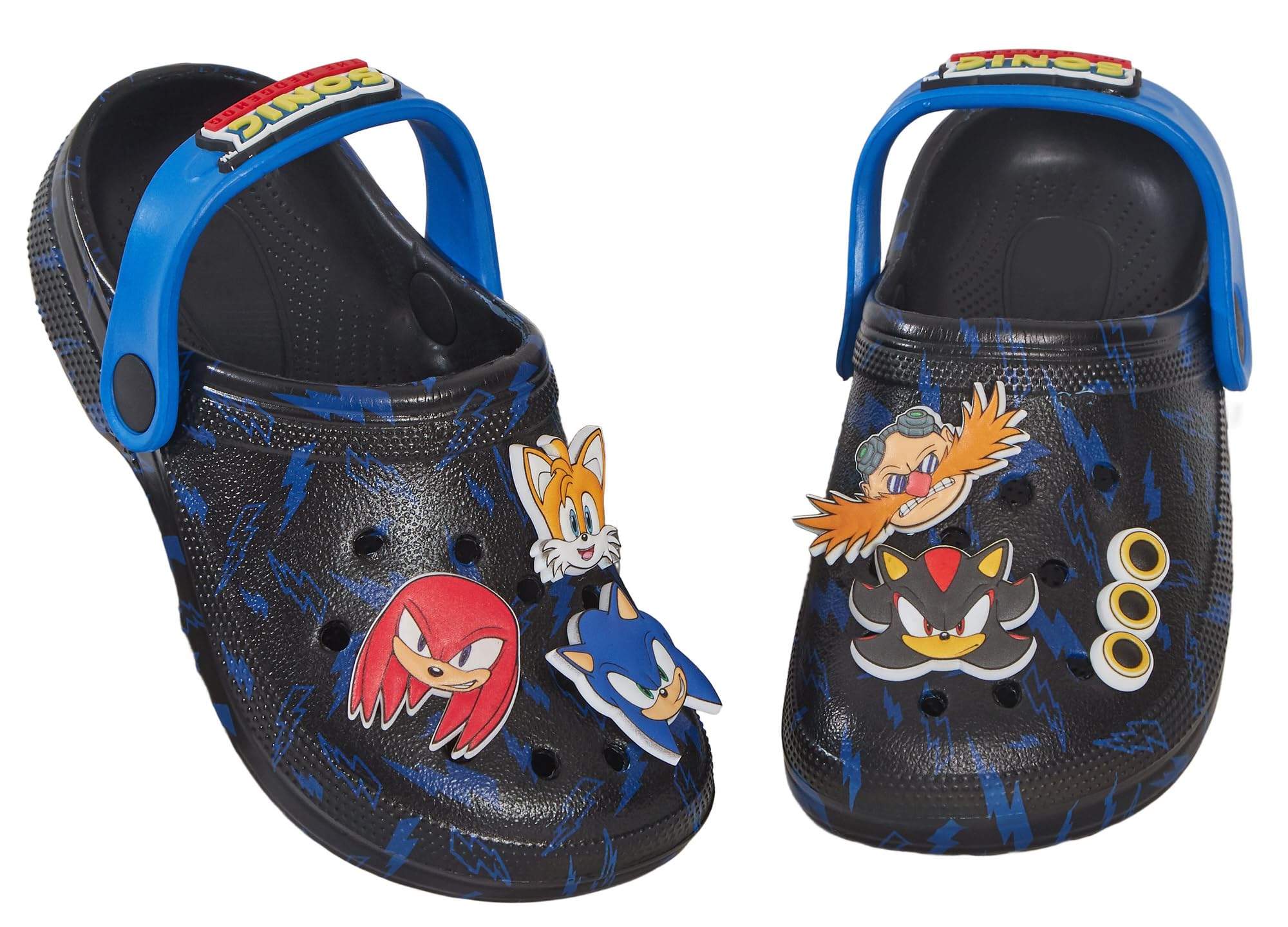 Sonic The Hedgehog Clogs with Charms Boys Girls Sandals Kids Summer Sliders with Ankle Strap Beach Shoes 32 EU Black Blue