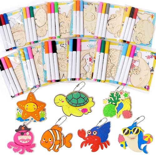 12 Pack Under the Sea Party Favors, Pre-Packaged Wooden Painting